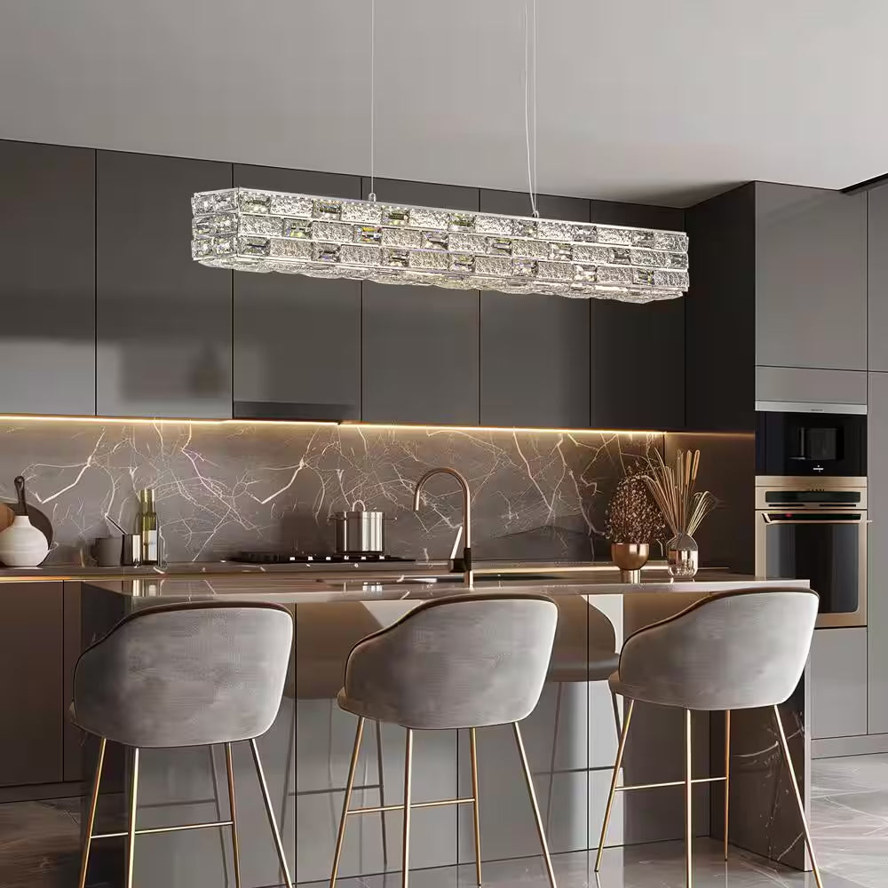 CrystalGlow Modern Linear Chandelier - Siljoy Lighting