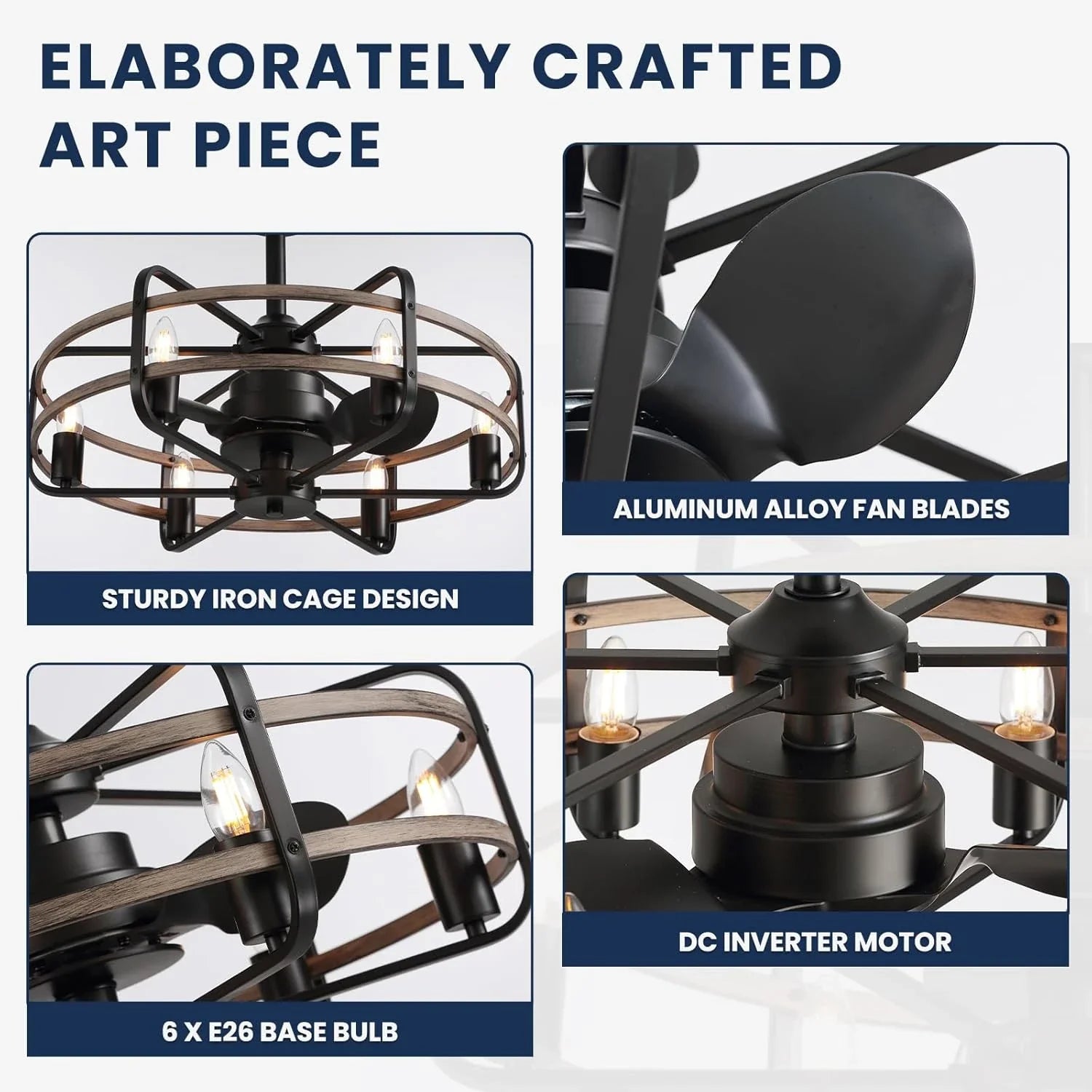 Farmhouse 25 inch Cage Ceiling Fan Light with Remote Control - Sofary Lighting
