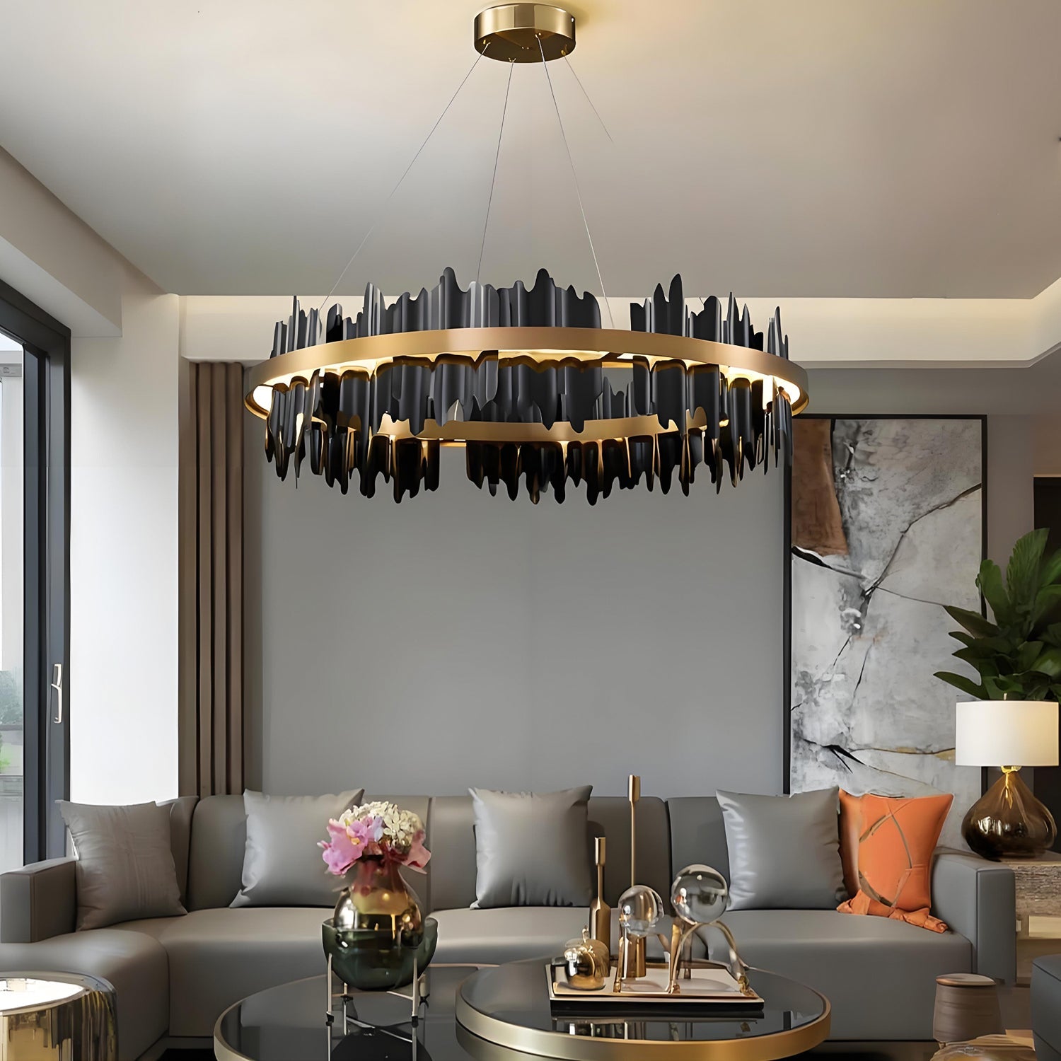 Iceberg-Round-Modern-Gold-Black-Chandelier-Siljoy Lighting