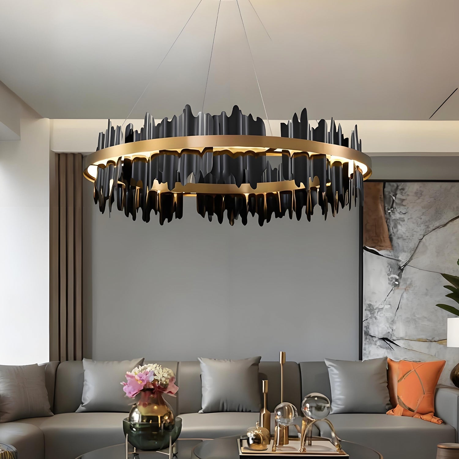 Iceberg Round Modern Gold Black Chandelier- Siljoy Lighting