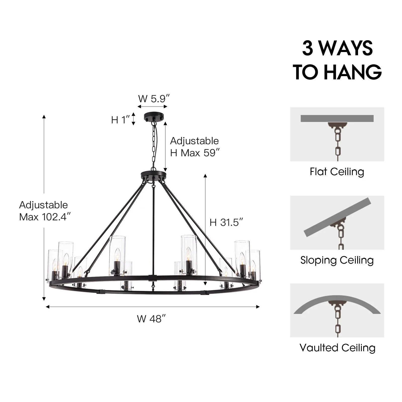 Modern Black Round Farmhouse Chandelier-Sofary Lighting