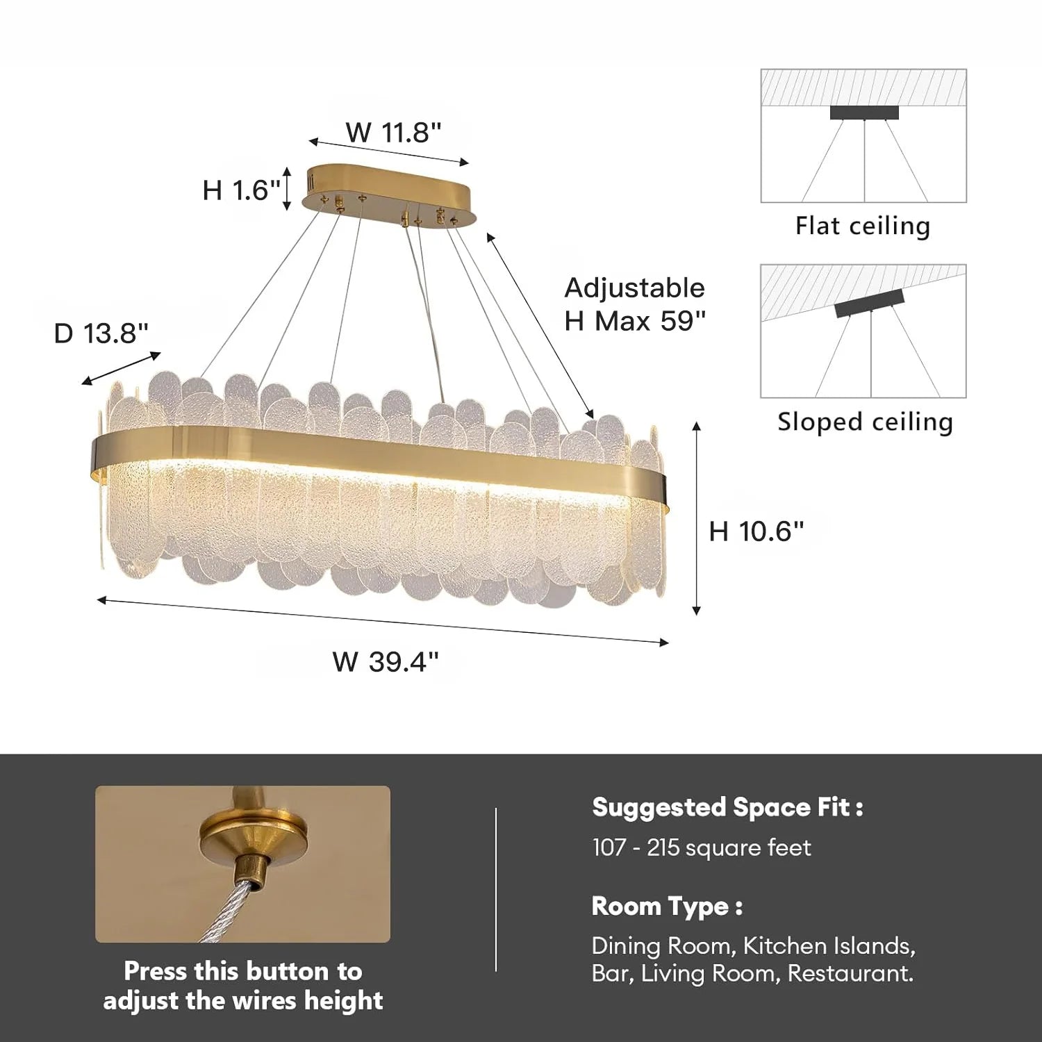 Modern Gold Rectangular Crystal Chandelier - Siljoy Lighting