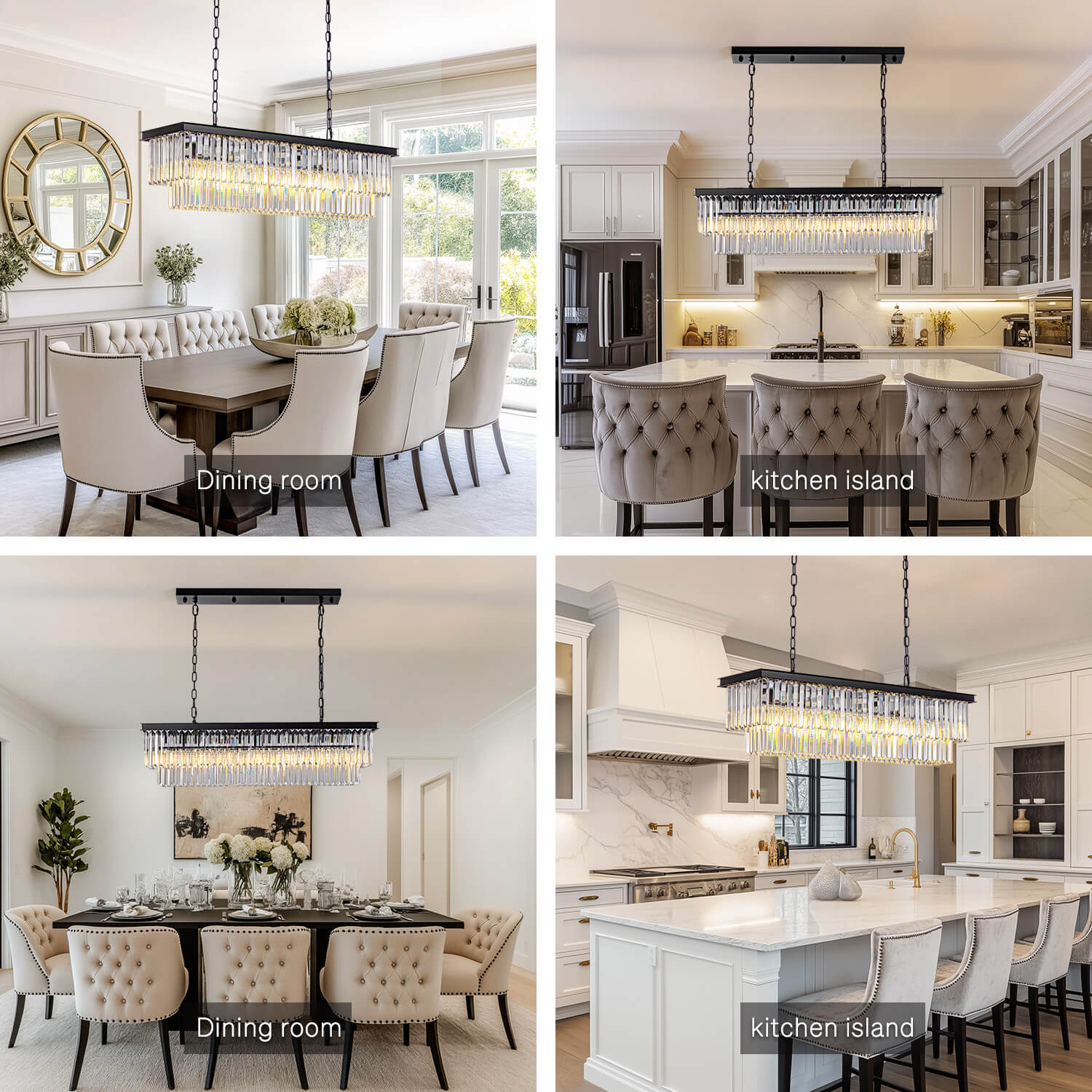 Modern Glam Black Metal Crystal Rectangular Chandelier for Dining Room and Kitchen Island | Sofary Lighting-ch028-20250623-12