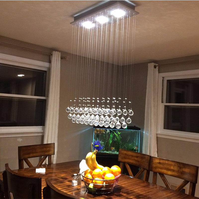 Modern Rectangular Crystal Ball Chandelier - Dining Table Ceiling Lamp