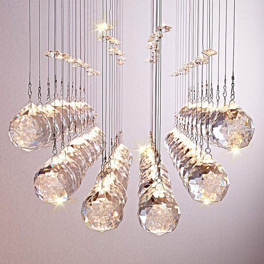 Modern Rectangular Crystal Ball Chandelier - Dining Table Ceiling Lamp - details