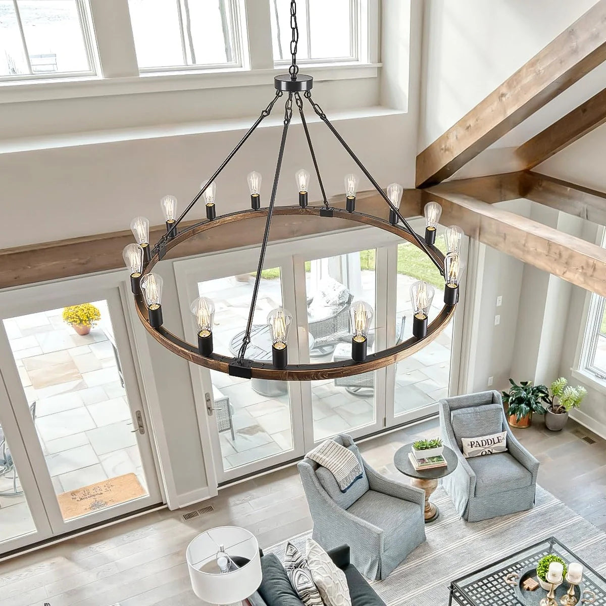top-view-of-farmhouse-wood-wagon-wheel-chandelier-in-living-room-ch421-20250704-sofary-lighting