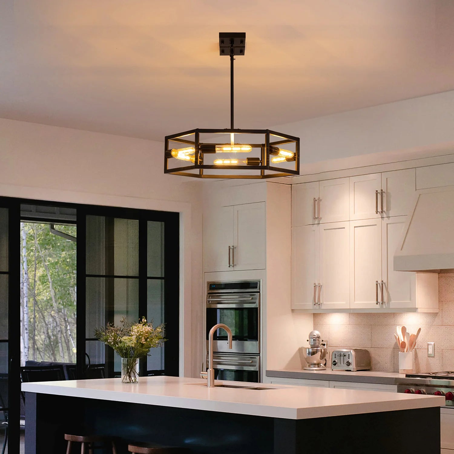 hexagon-industrial-black-lantern-drum-chandelier-ch396-20250606-sofary-lighting