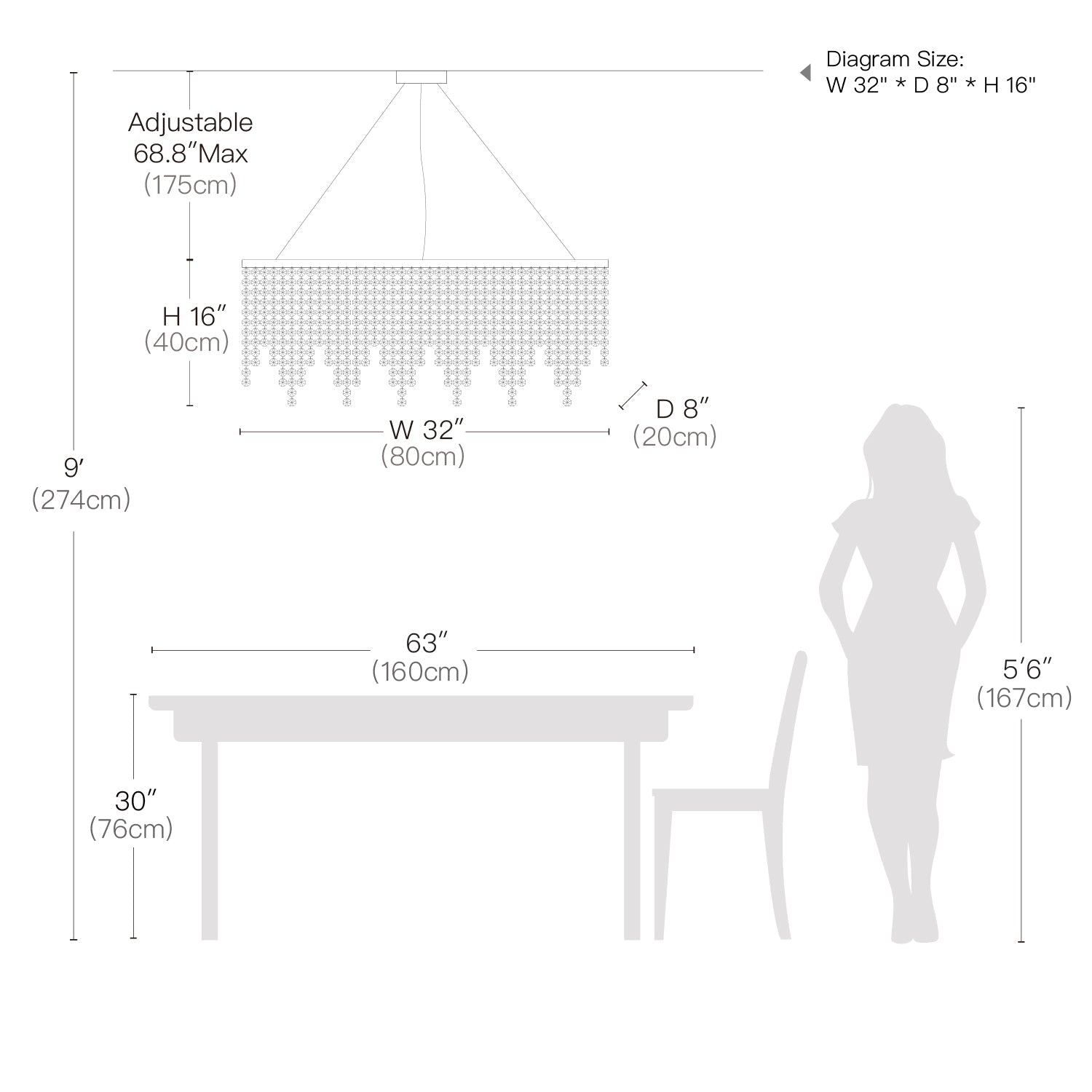 Raindrop Island Chandelier Crystal Chandelier - Pendant Light-Size | Sofary Lighting