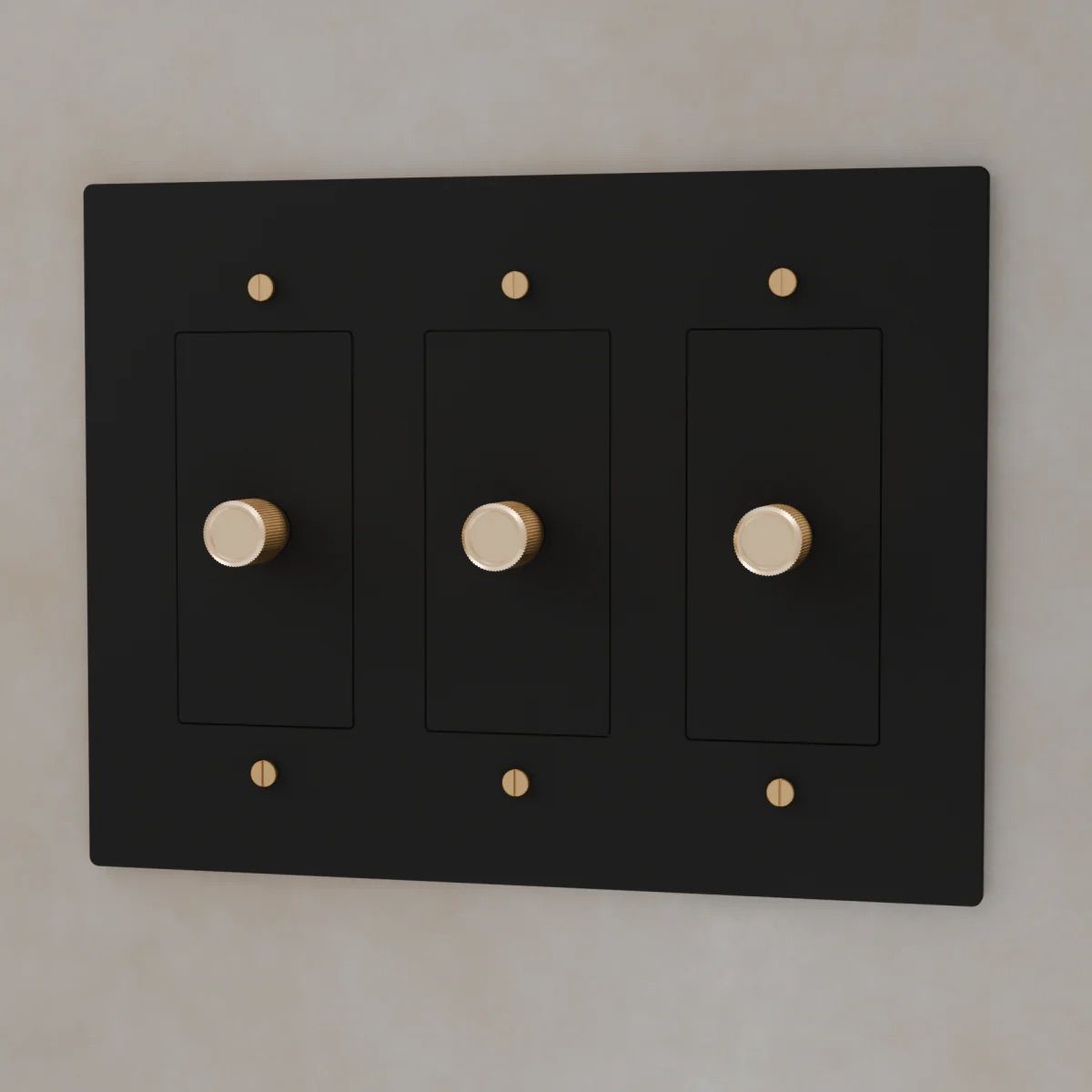 the-brass-3-way-rotary-dimmer-switch-night-black-with-brass-color-3-gang | Sofary Lighting