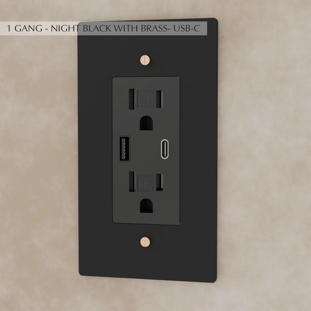 the-brass-outlet-night-black-with-brass-usb-1-gang | Sofary Lighting