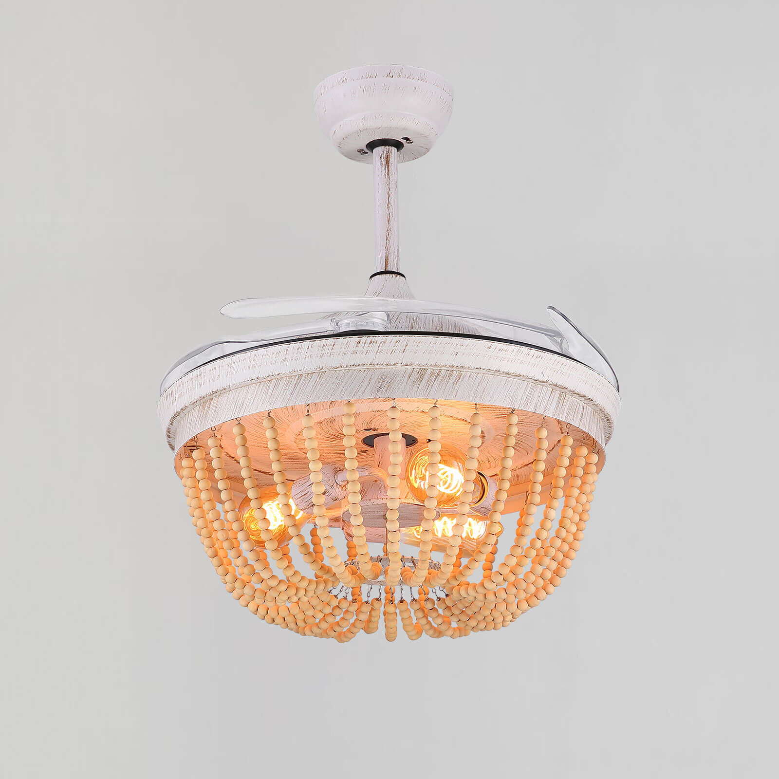 Wooden French Country Beaded Ceiling Fan Light