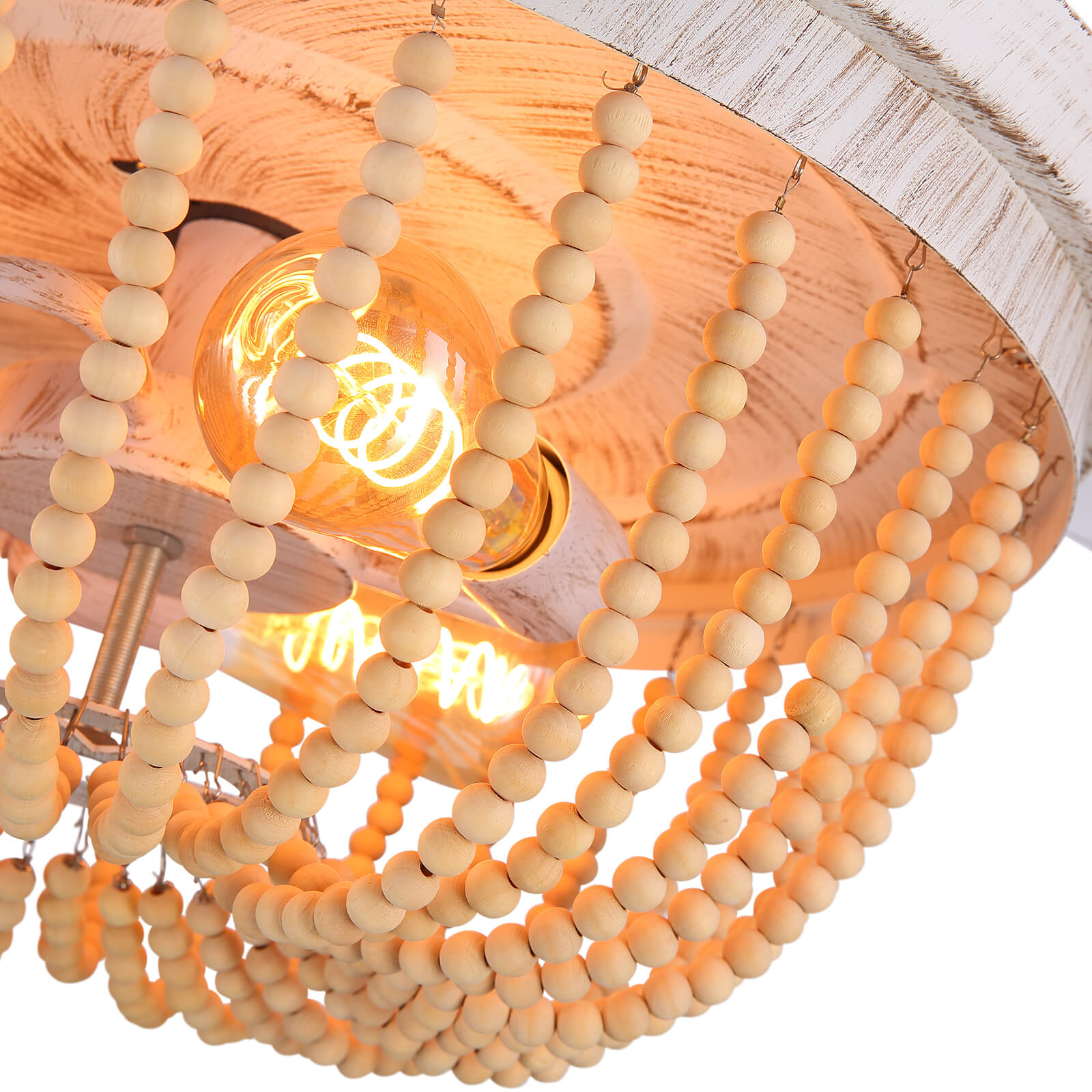 Wooden French Country Beaded Ceiling Fan Light