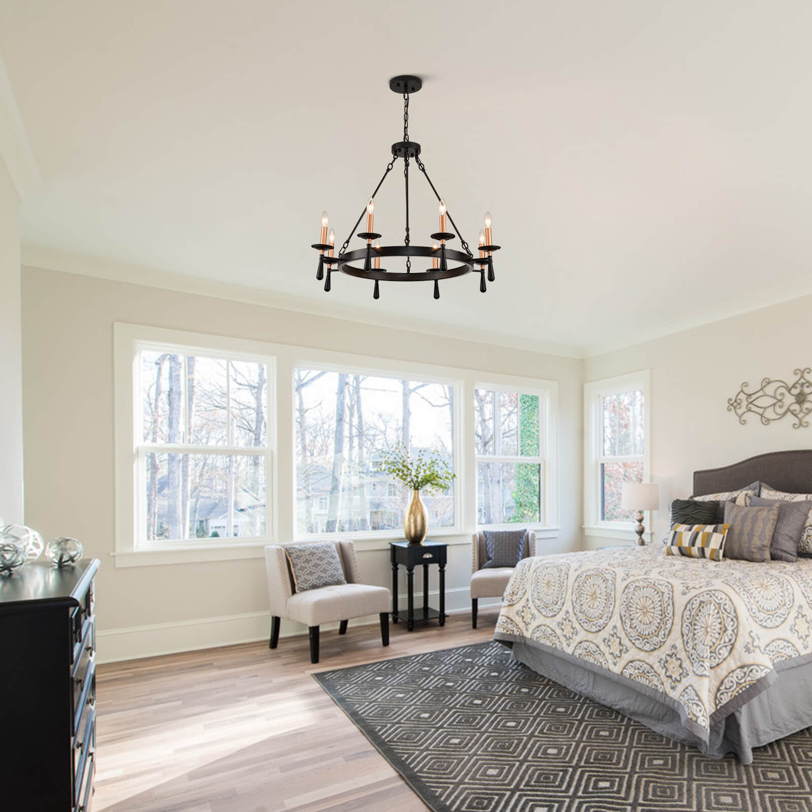 Night Rose 8 Lights Candle Round Chandelier