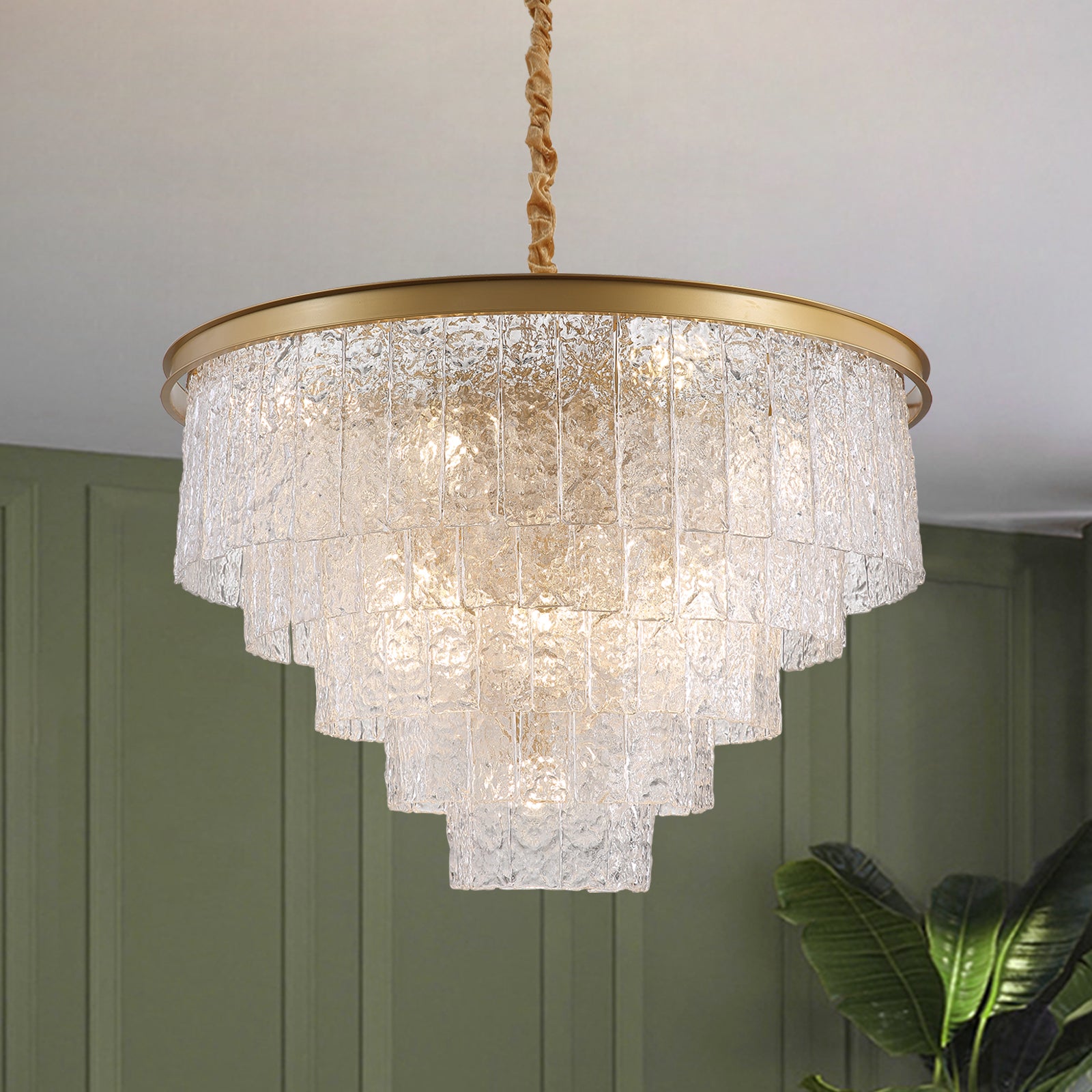 Golden Iron Art 5-Layer Glass Bar Round Chandelier