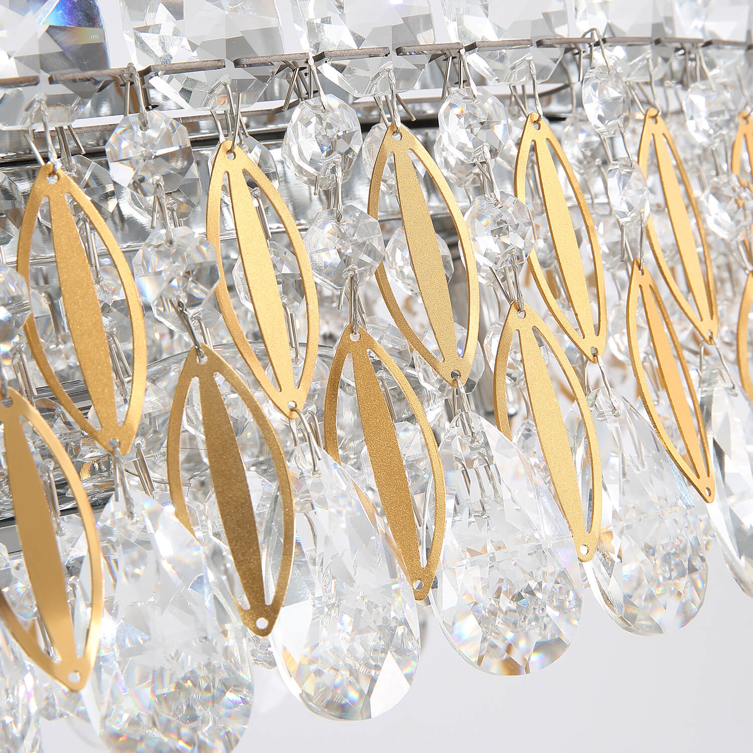 Golden Aluminum Piece Octagonal Column Frame Crystal Chandelier