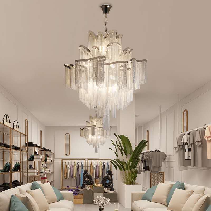 Vintage-Chrome-Metal-Frame-Tassel-Chandelier