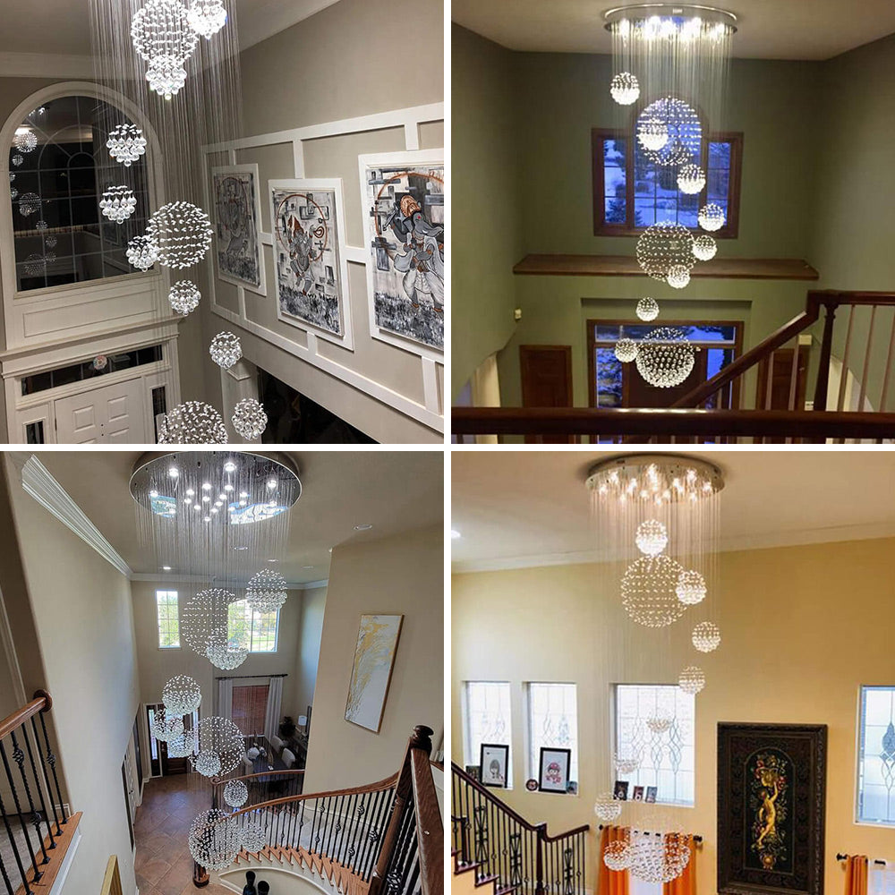 Glitzy Crystal Spiral Raindrop Chandelier For Long Staircase & Entry Foyer