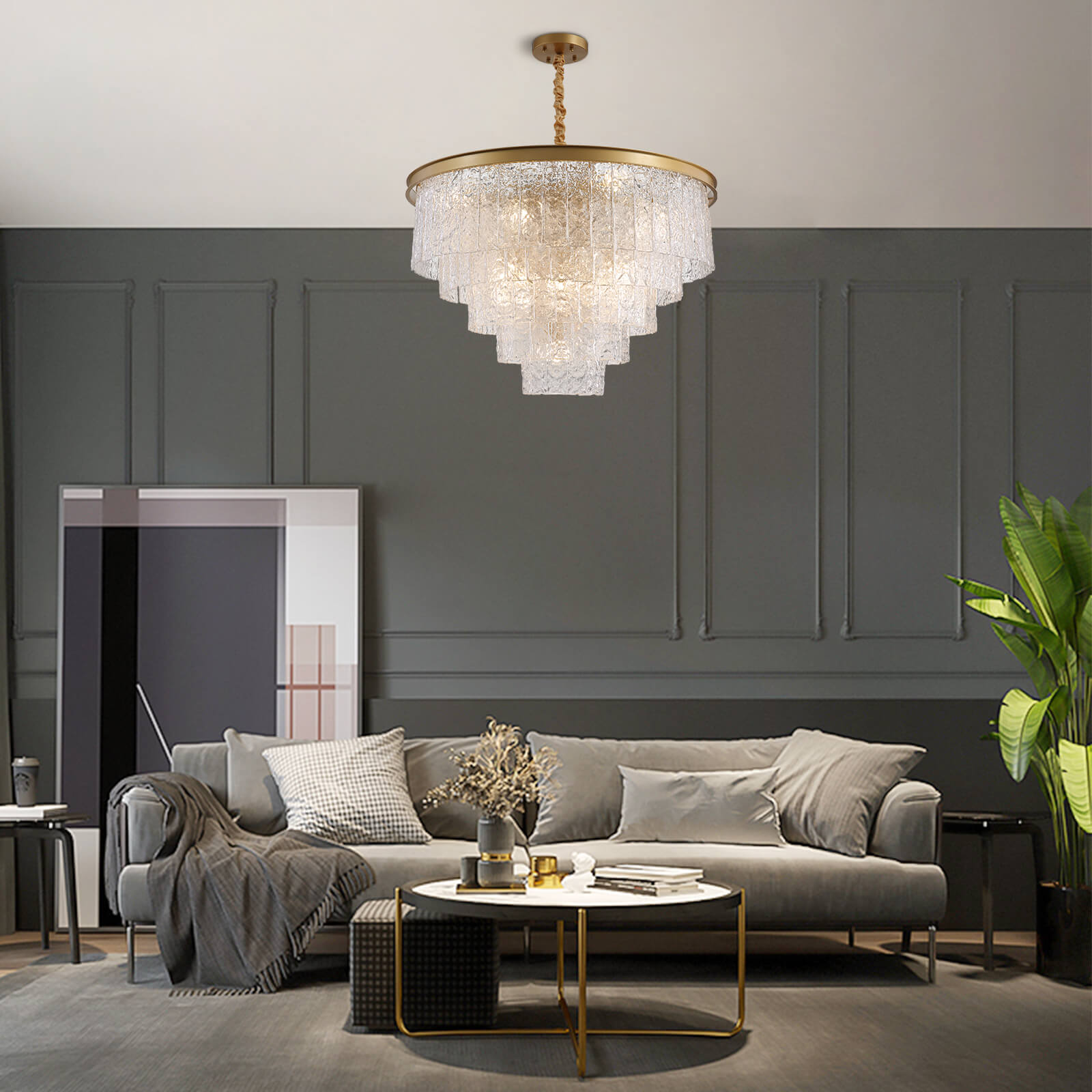 Golden Iron Art 5-Layer Glass Bar Round Chandelier