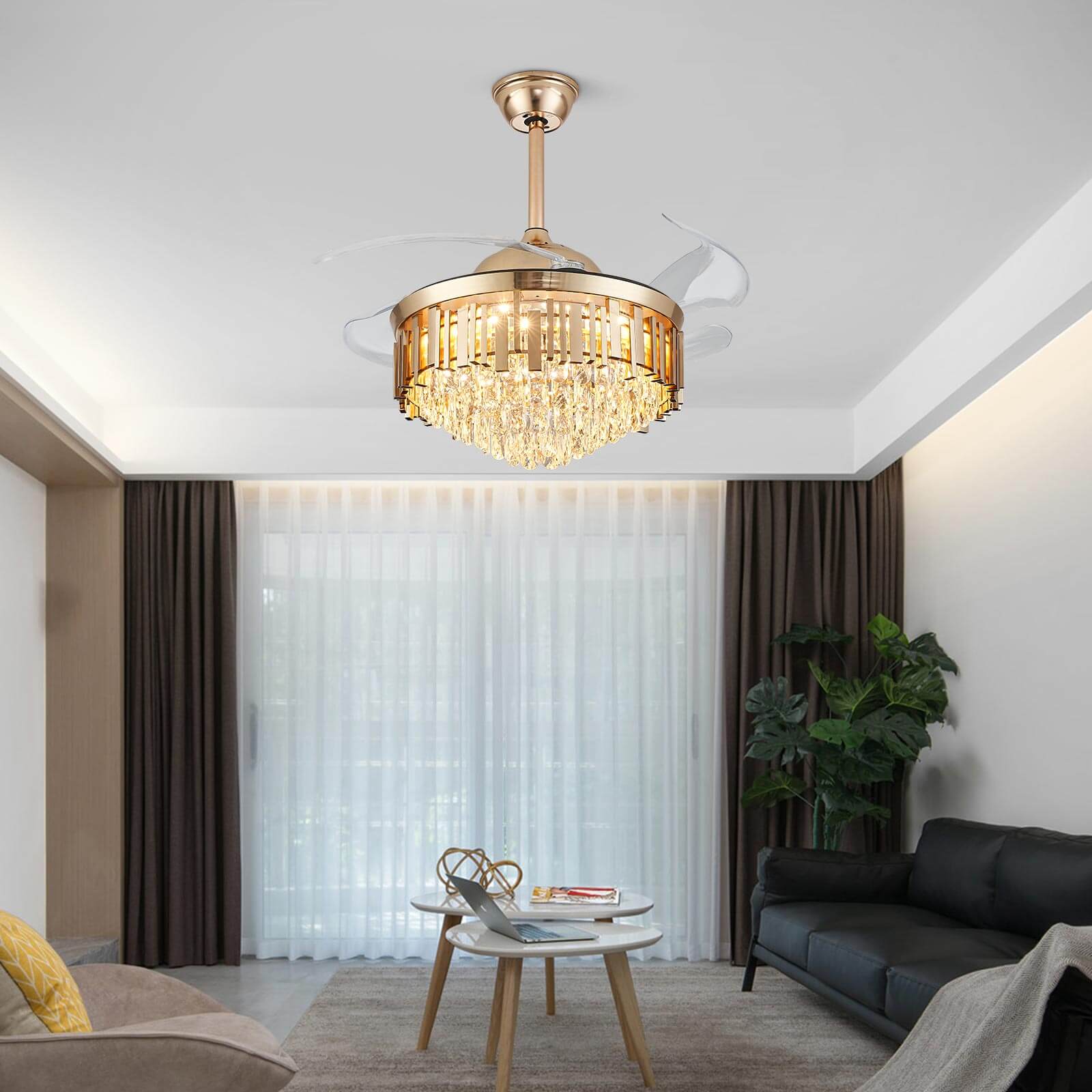 Round French Golden Crystal Fandelier Indoor