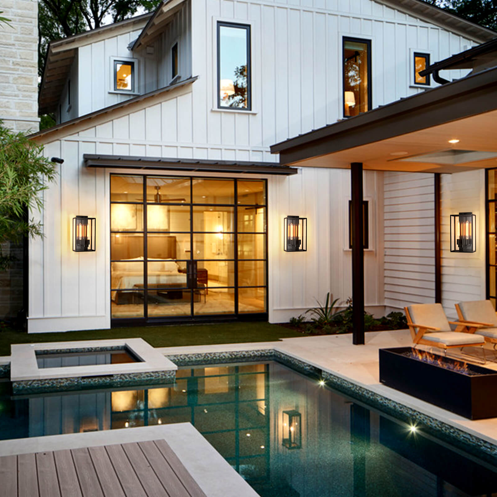 Moooni® Dumb Black Double End Glass Metal Frame Outdoor Wall Lamp