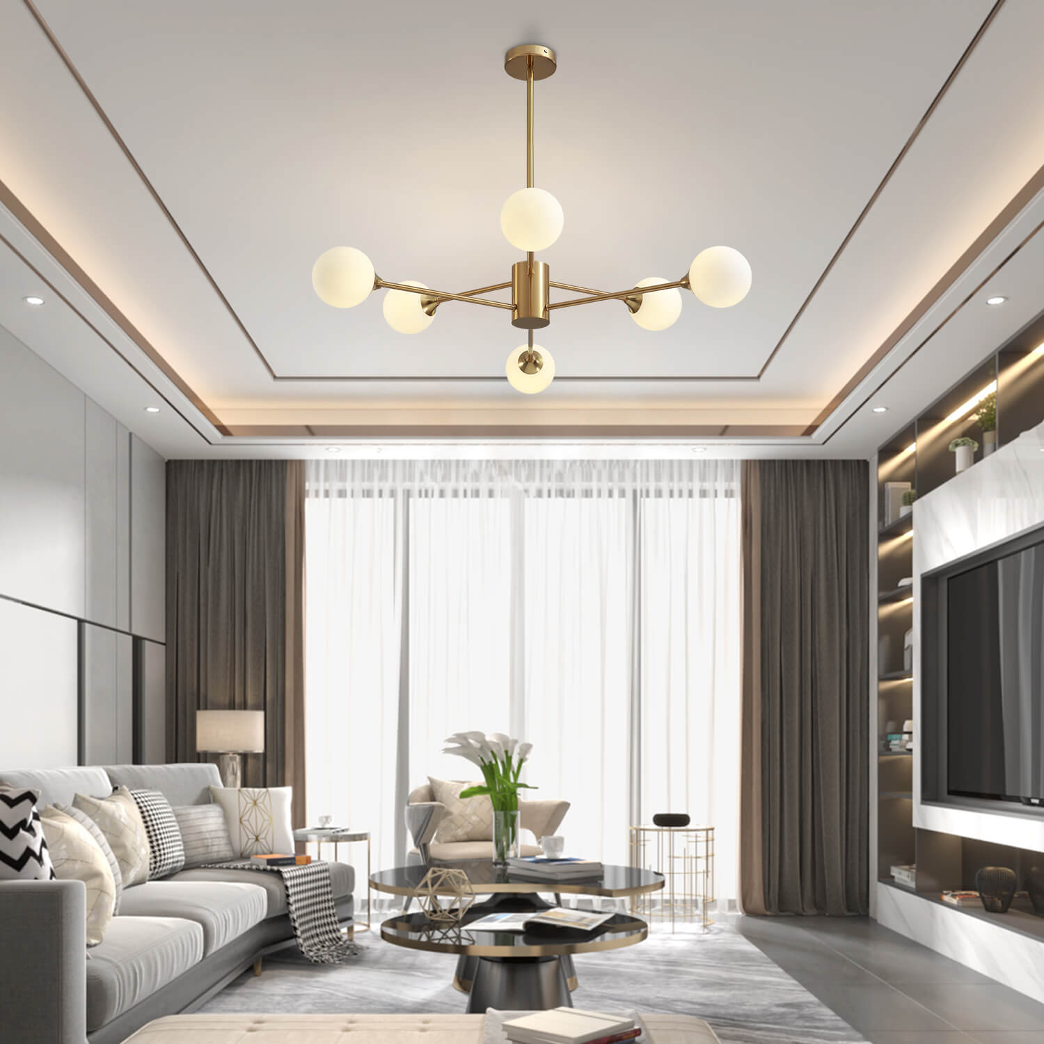 Sputnik Gold Globe 6 Lights Chandelier