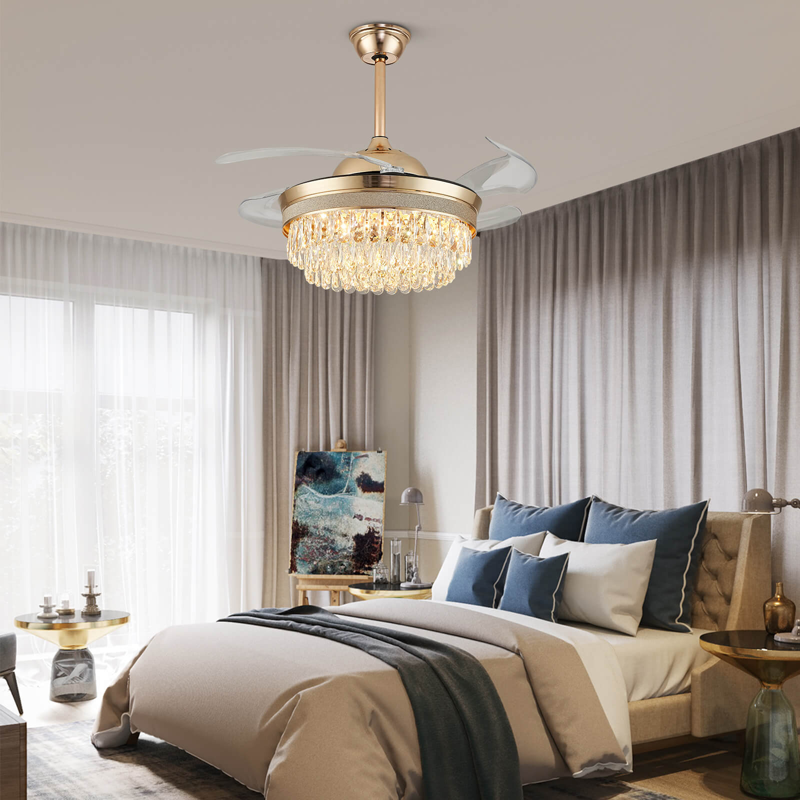 Top Rated French Golden Crystal Retractable Fandelier