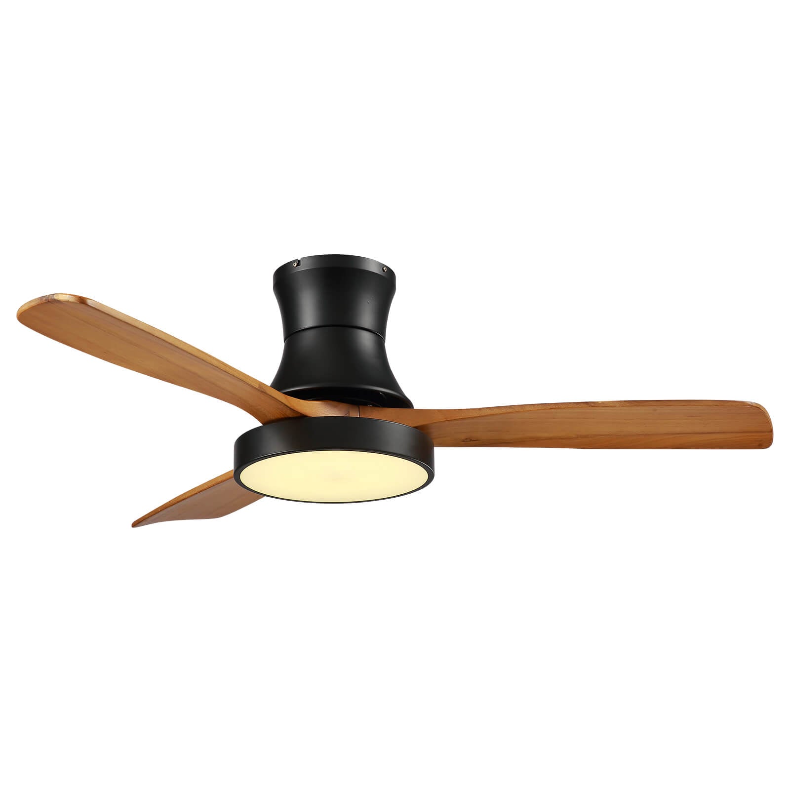 MOOONI-Hugger-Ceiling-Fan-With-Light-LED Strip-Matte-Black-Lampshade-Wood-Blades
