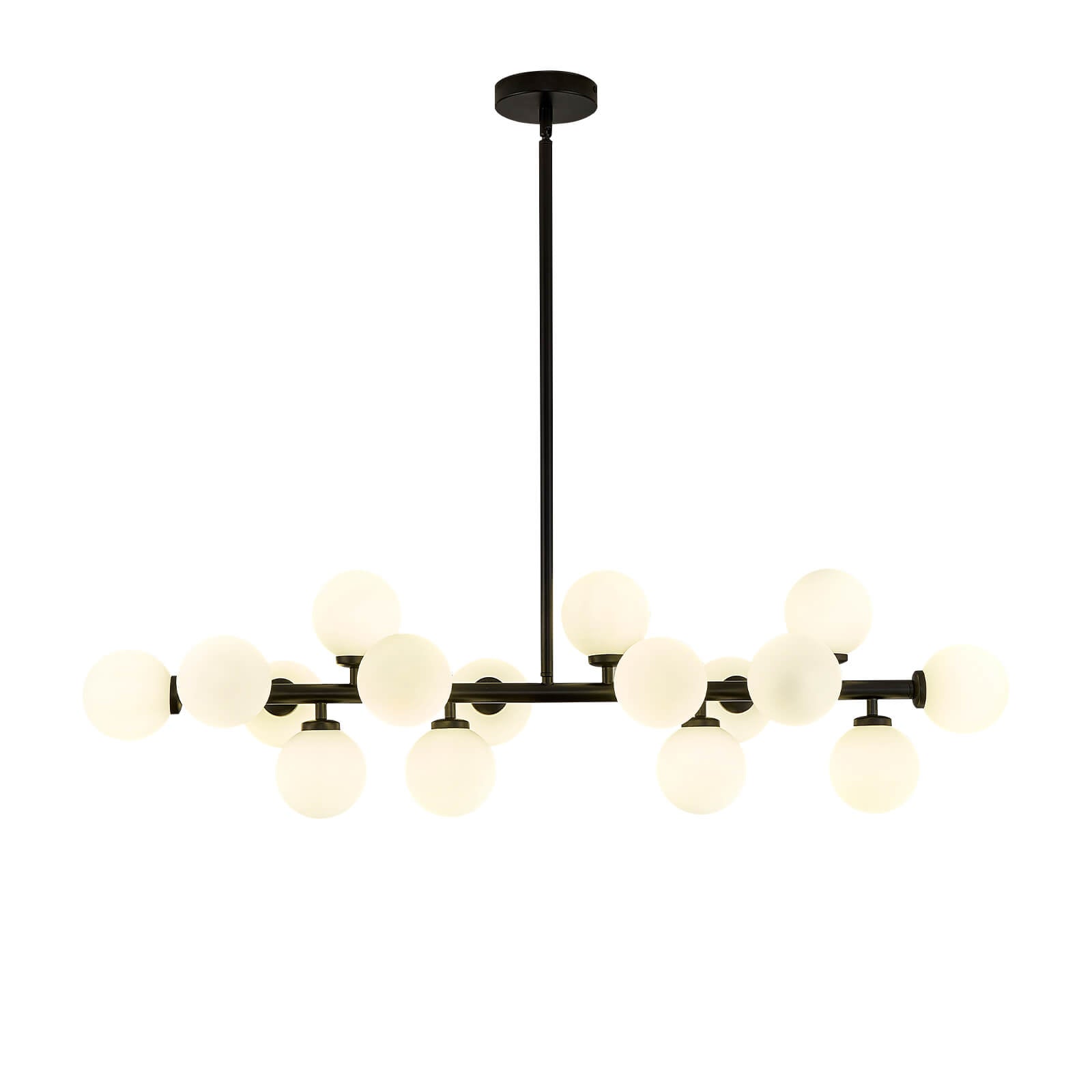 Mid-Century Glass Globe Black Stents Hanging Light