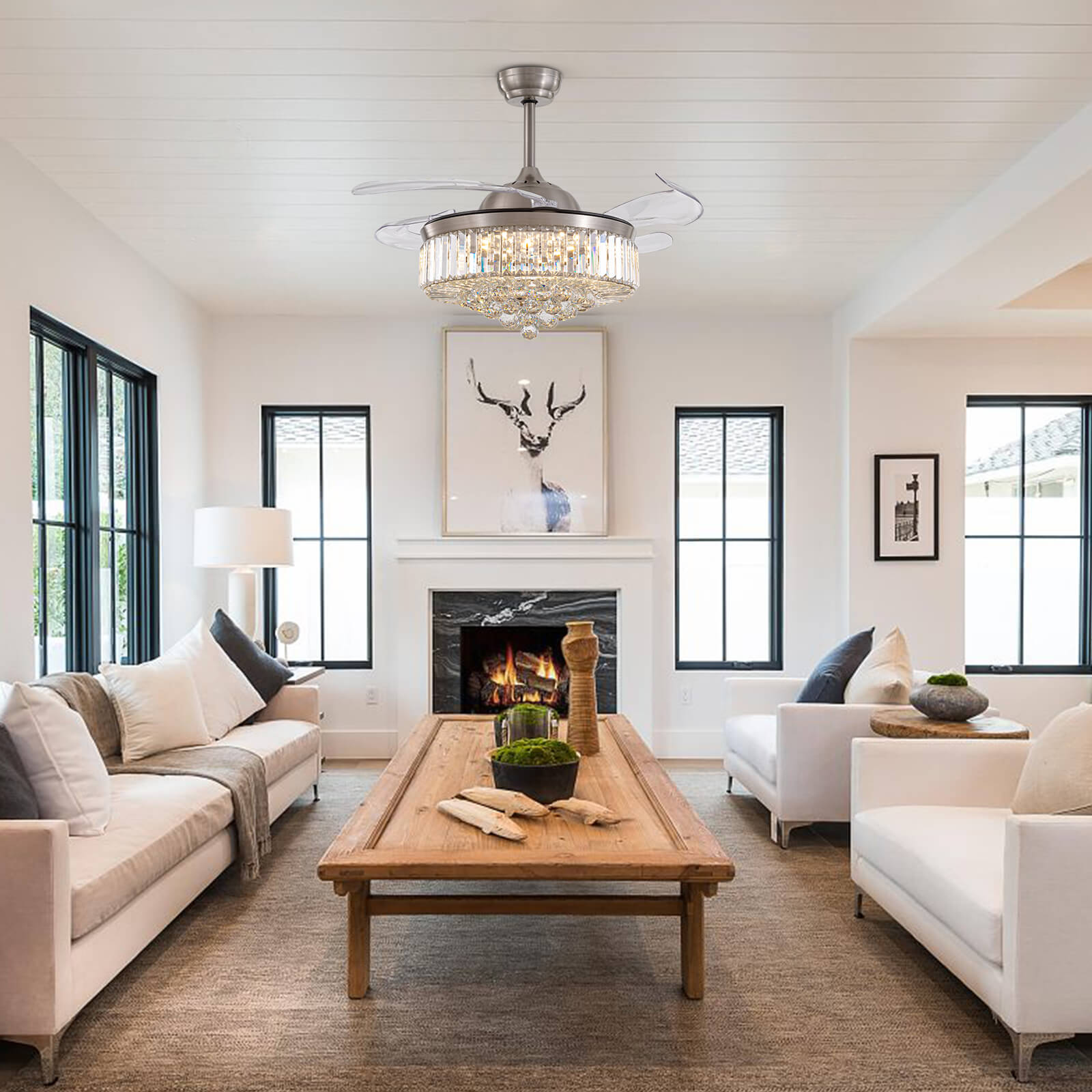 Classic Brushed Nickel Retractable All-in-One Fandelier