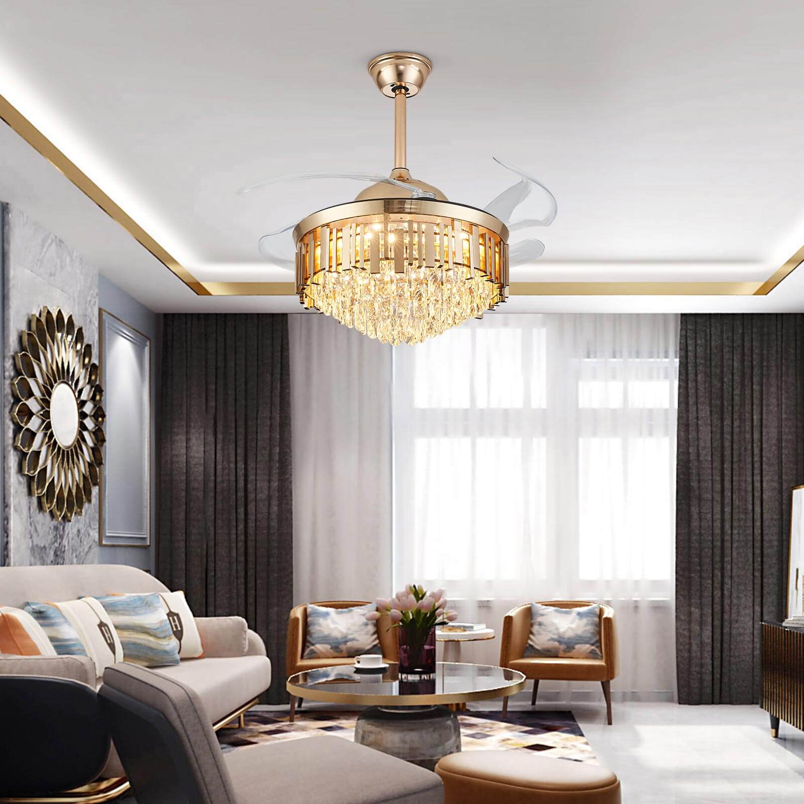 Round French Golden Crystal Fandelier Indoor