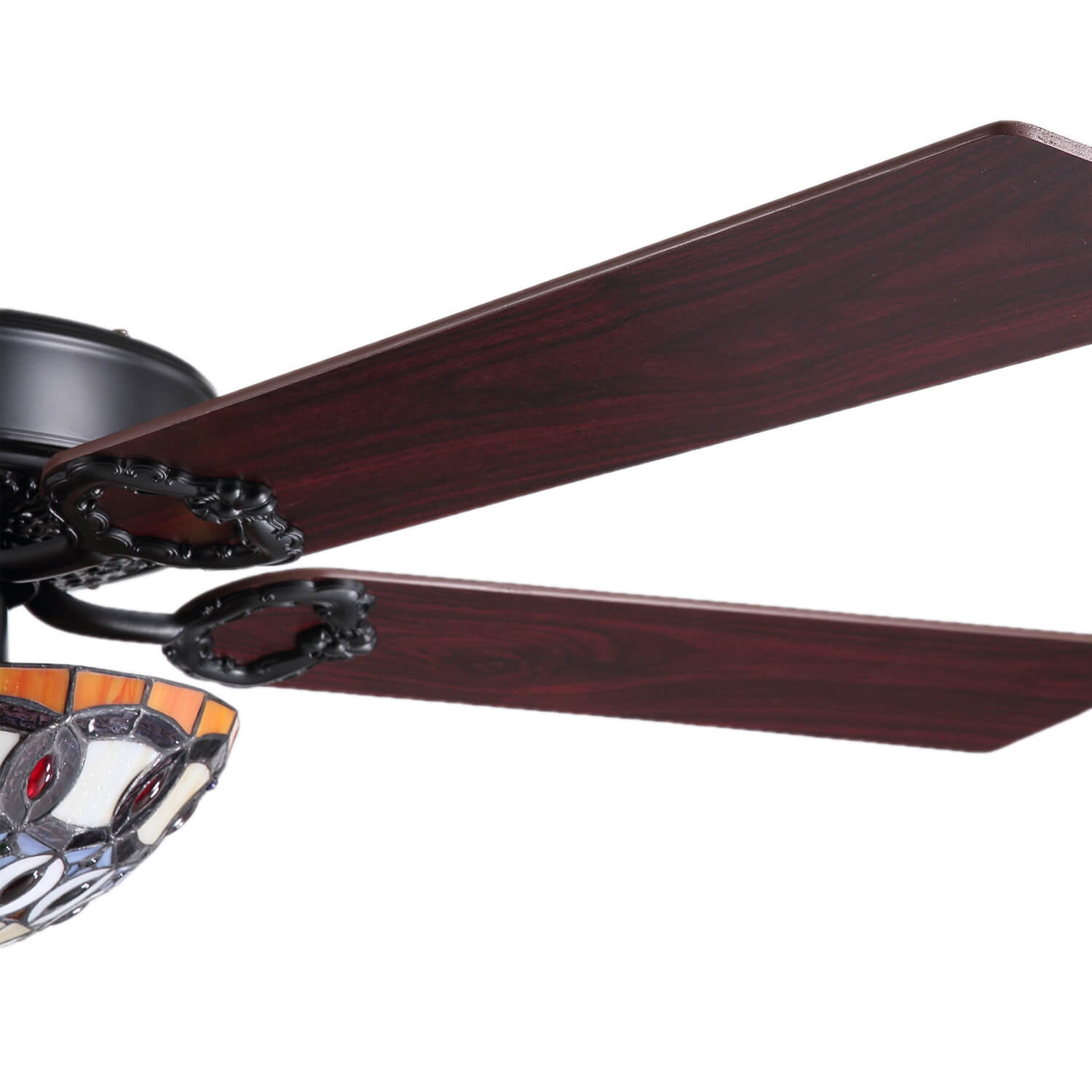 MOOONI-Ceiling-Fan-Light-Matte-Black- Tiffany-Art-Class-Fandelier-51“-Wood-Blade