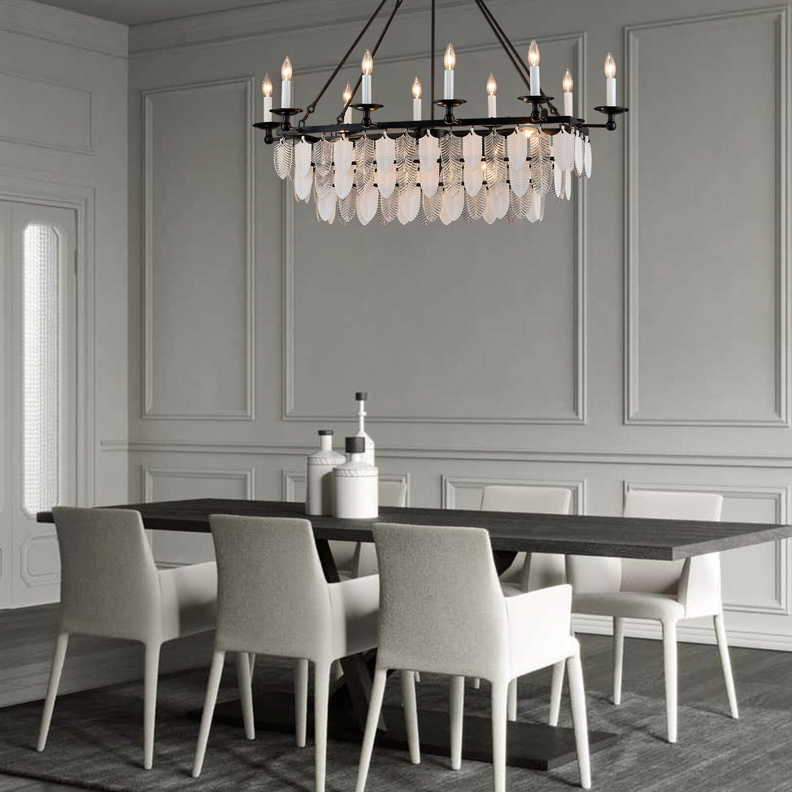 Modern-Matte-Black-Leaves-Candelabra-Rectangular-Pendant-Light-Dining-Room