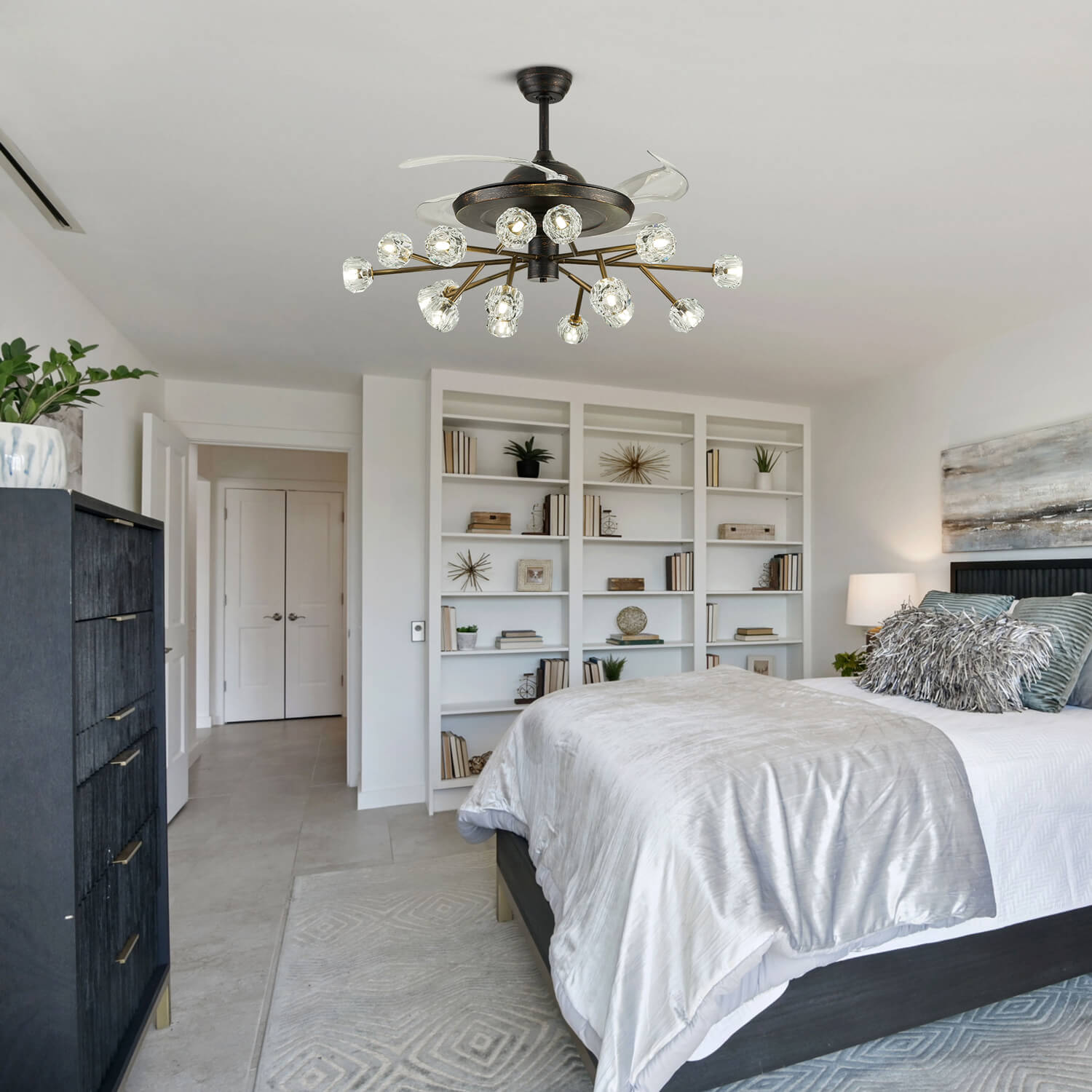 Unusual Looking Vintage Bronze Sputnik Fandelier Fan