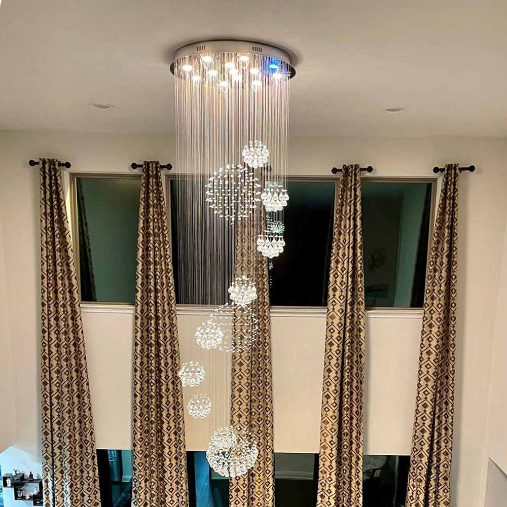 Glitzy Crystal Spiral Raindrop Chandelier For Long Staircase & Entry Foyer