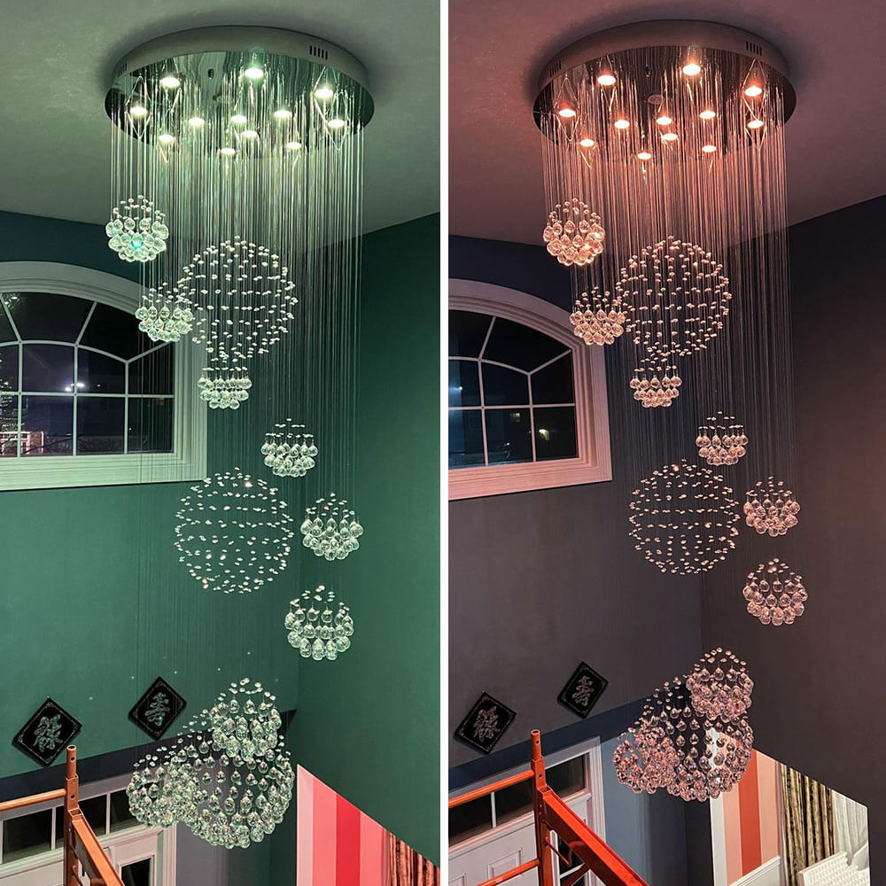 Glitzy Crystal Spiral Raindrop Chandelier For Long Staircase & Entry Foyer