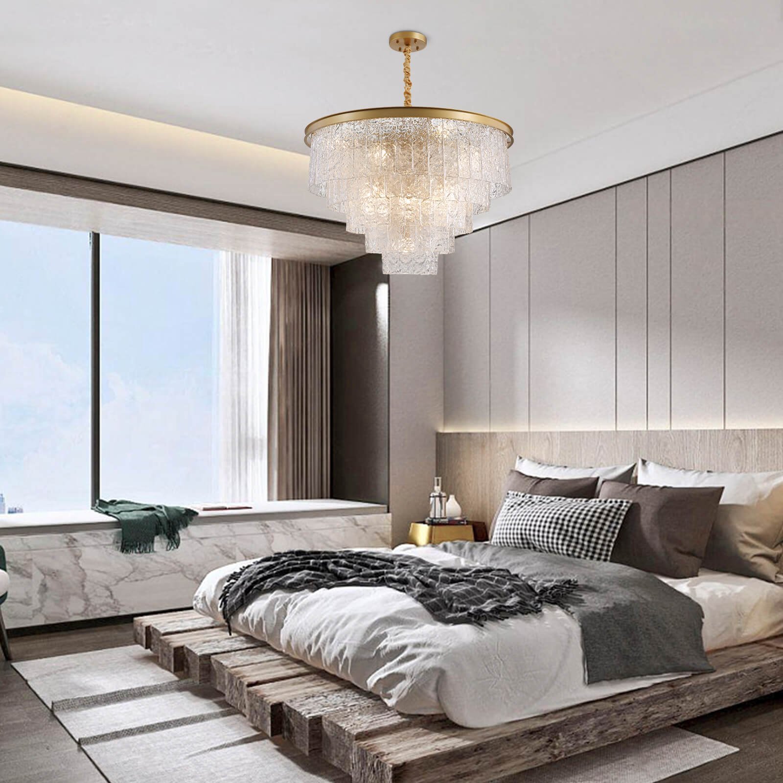 Golden Iron Art 5-Layer Glass Bar Round Chandelier