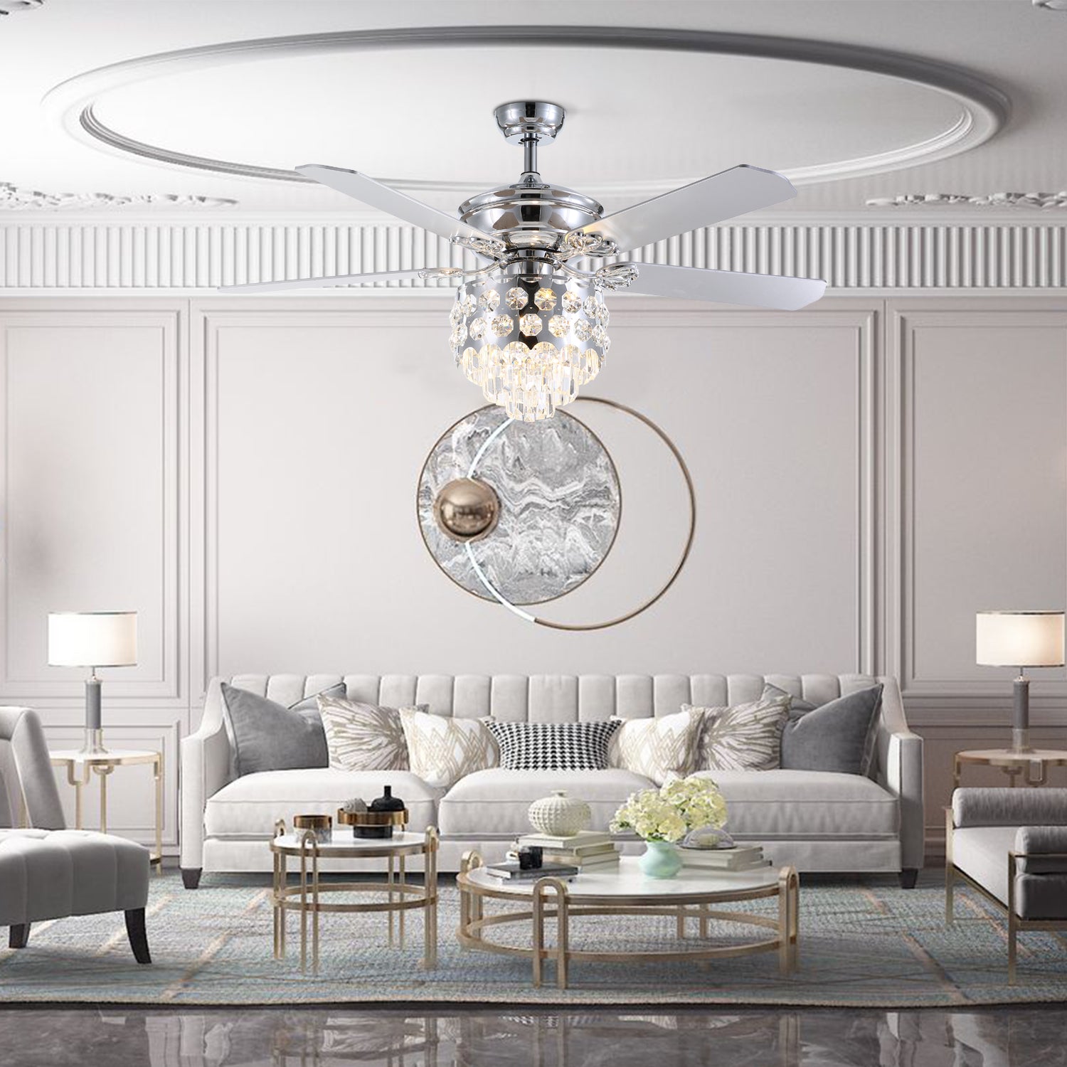 MOOONI-Ceiling-Fan-Light-Chrome-Octagonal-Beads-Crystal-Strip-Fandelier-51“-Living-Room