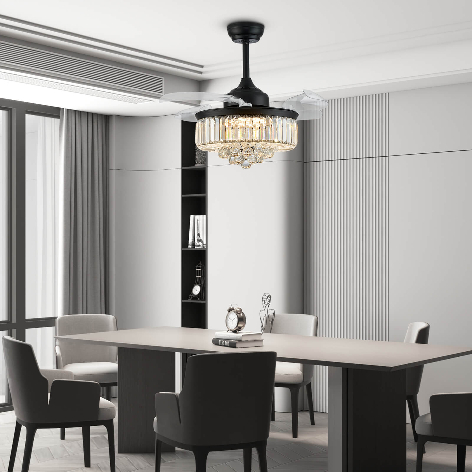 Classic Brushed Nickel Retractable All-in-One Fandelier