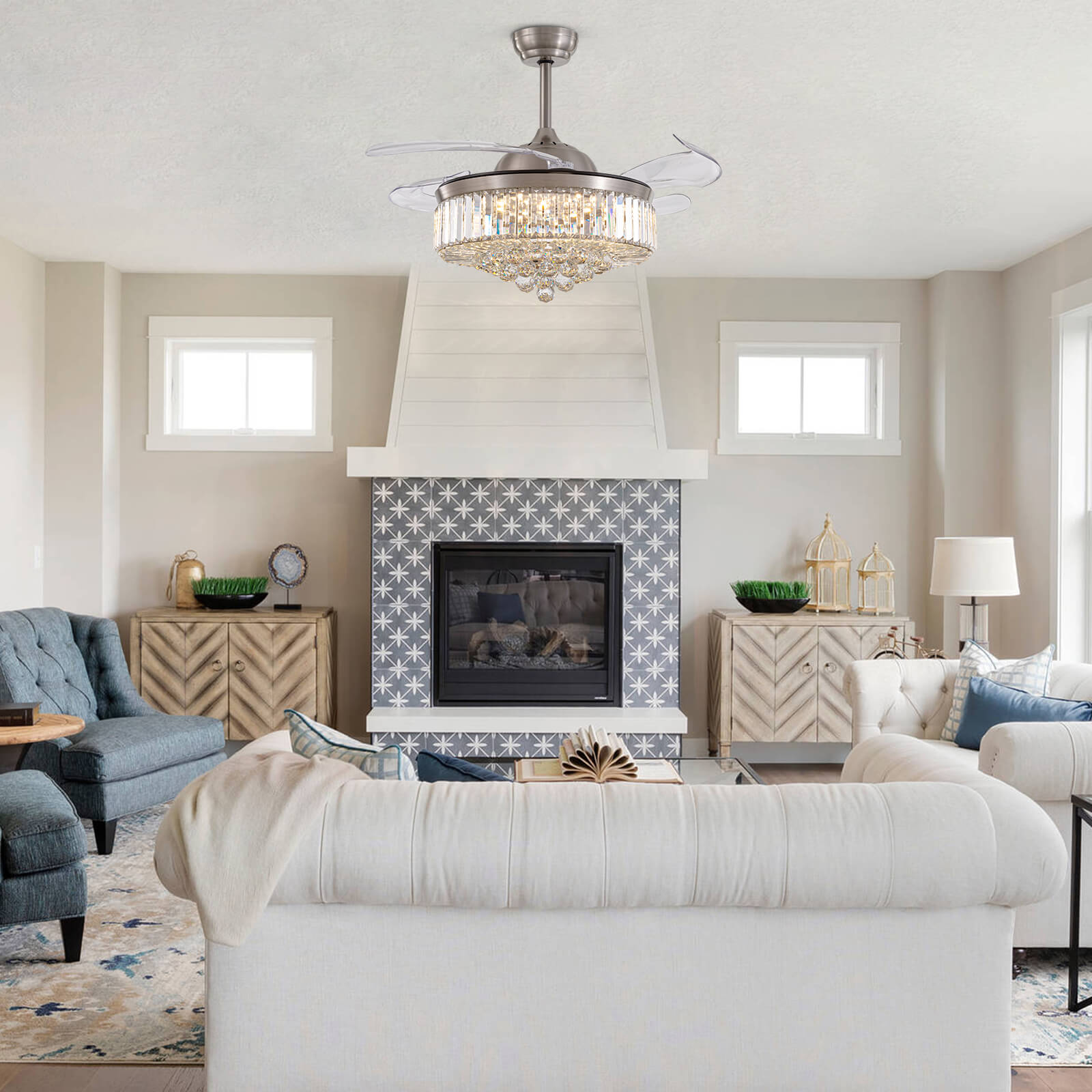 Classic Brushed Nickel Retractable All-in-One Fandelier