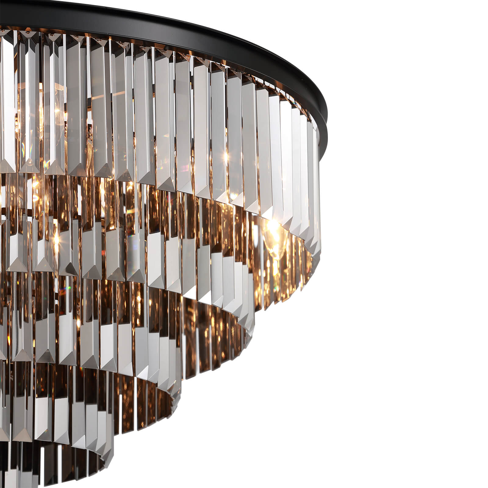 Round Black Iron 5-layer Smoke Gray Crystal Chandelier