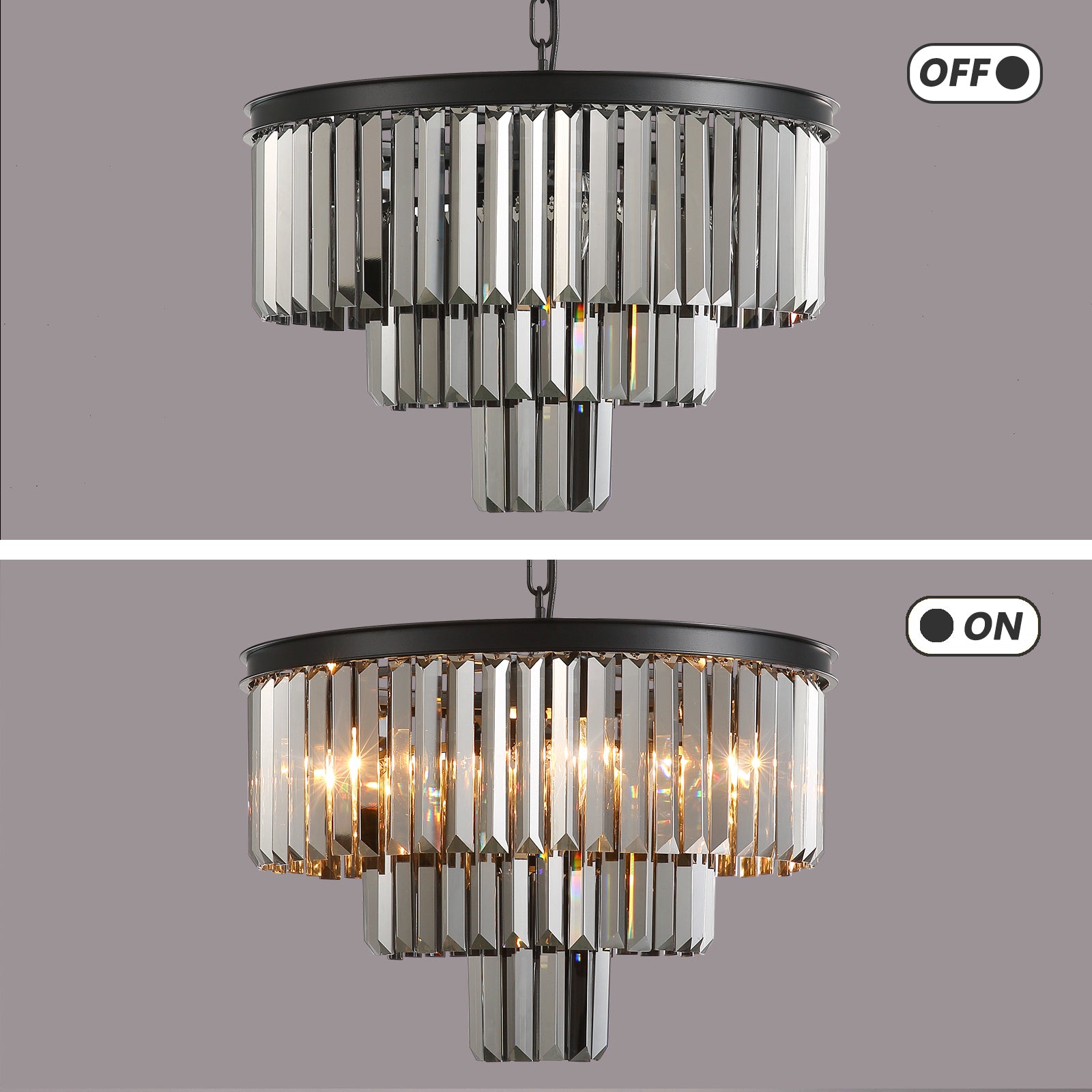 Smoke Gray Round Iron Art 3-layer Chandelier