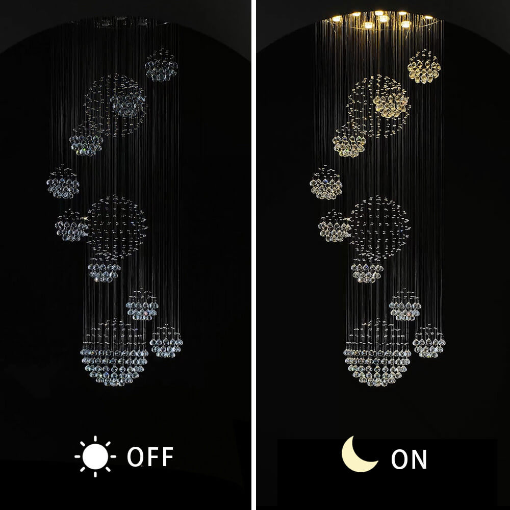 Glitzy Crystal Spiral Raindrop Chandelier For Long Staircase & Entry Foyer