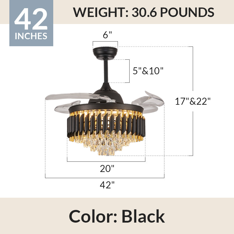 Black & Gold Fandelier Retractable Chandelier Fan with Lights