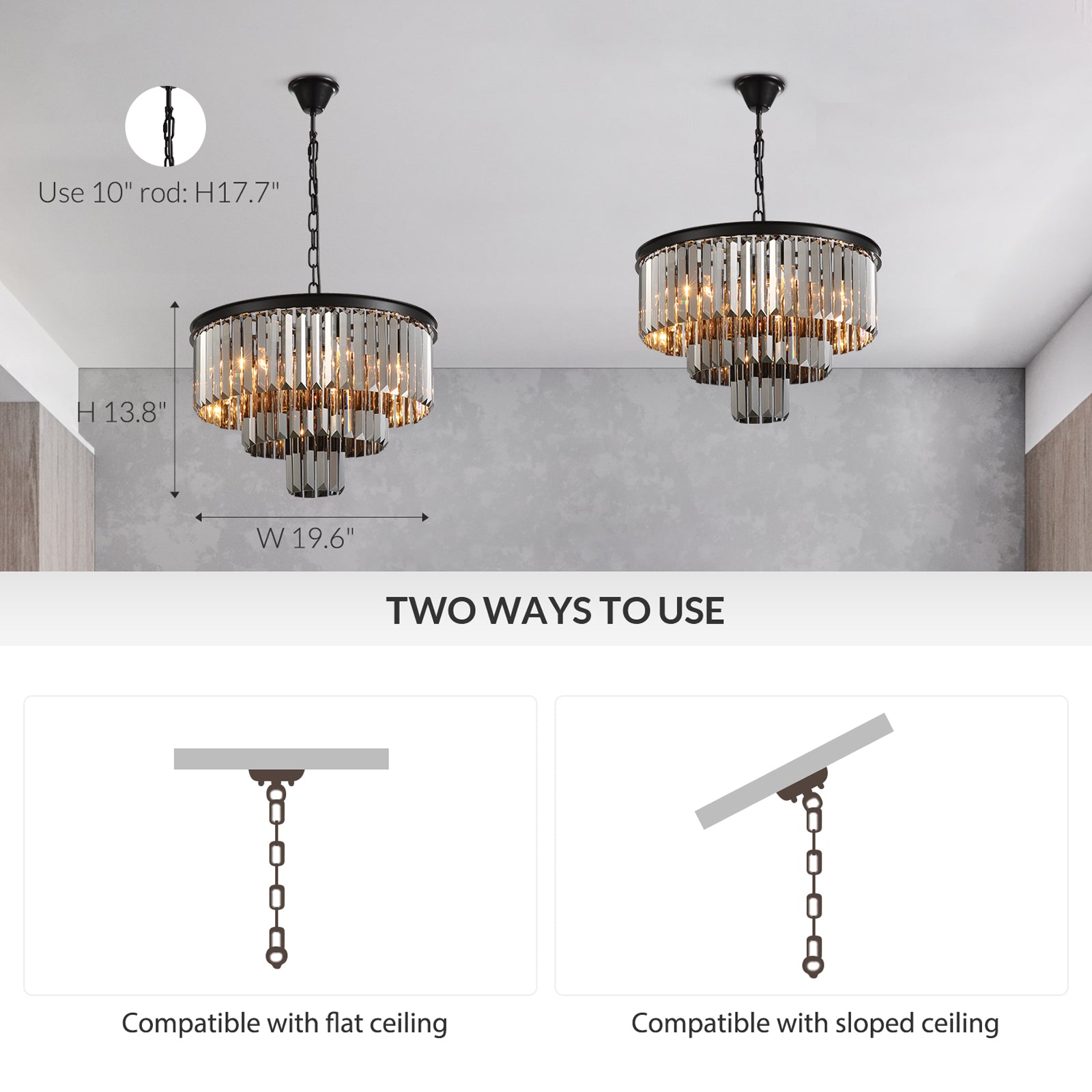 Smoke Gray Round Iron Art 3-layer Chandelier