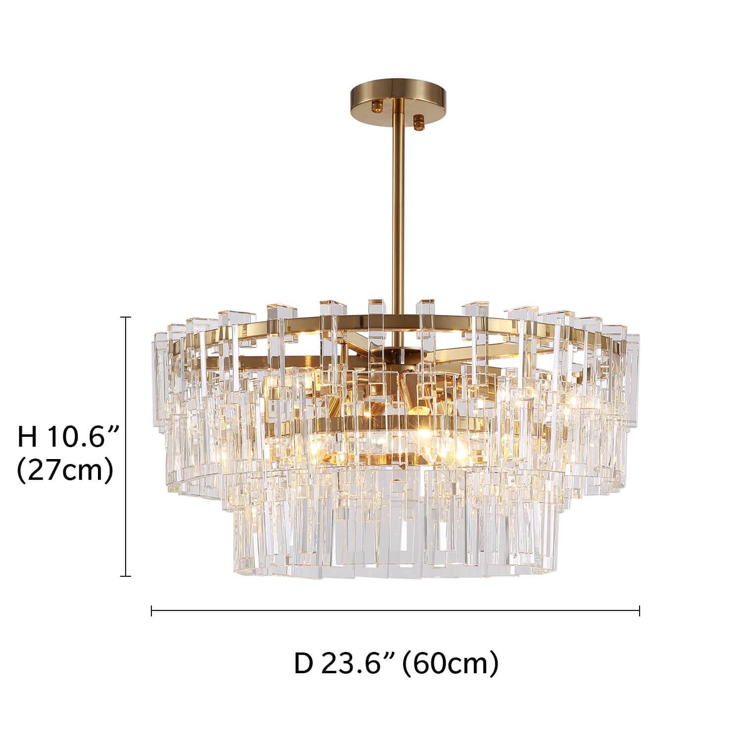 Gold Frame Crystal 3 Layers Circular Chandelier