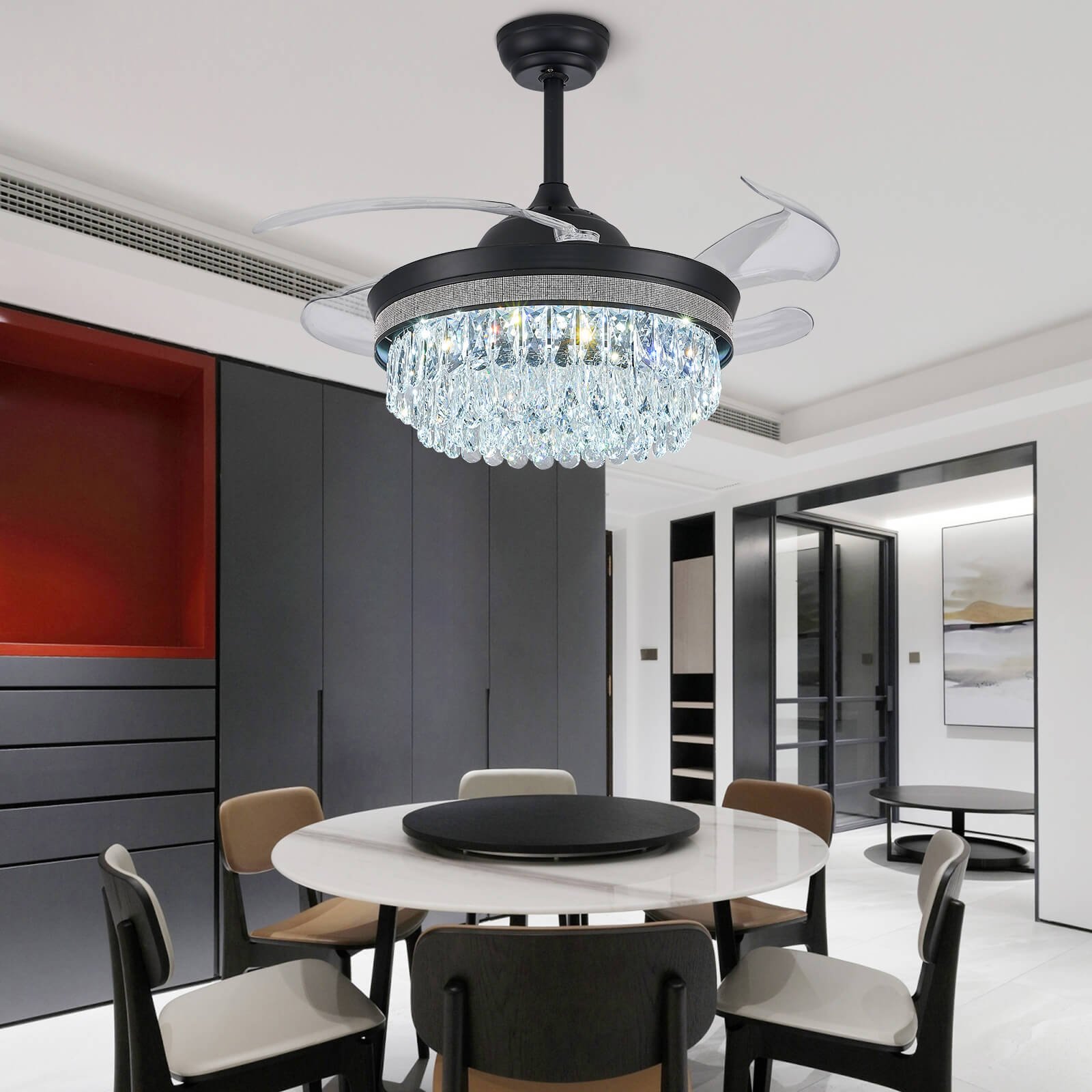 Top Rated Matt Black Retractable Crystal Fandelier