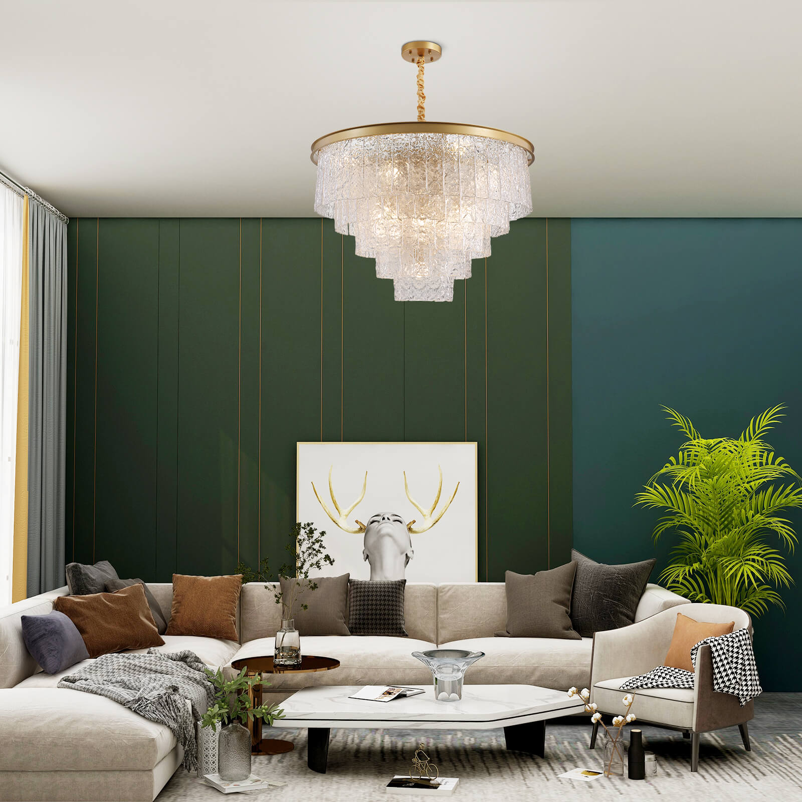 Golden Iron Art 5-Layer Glass Bar Round Chandelier