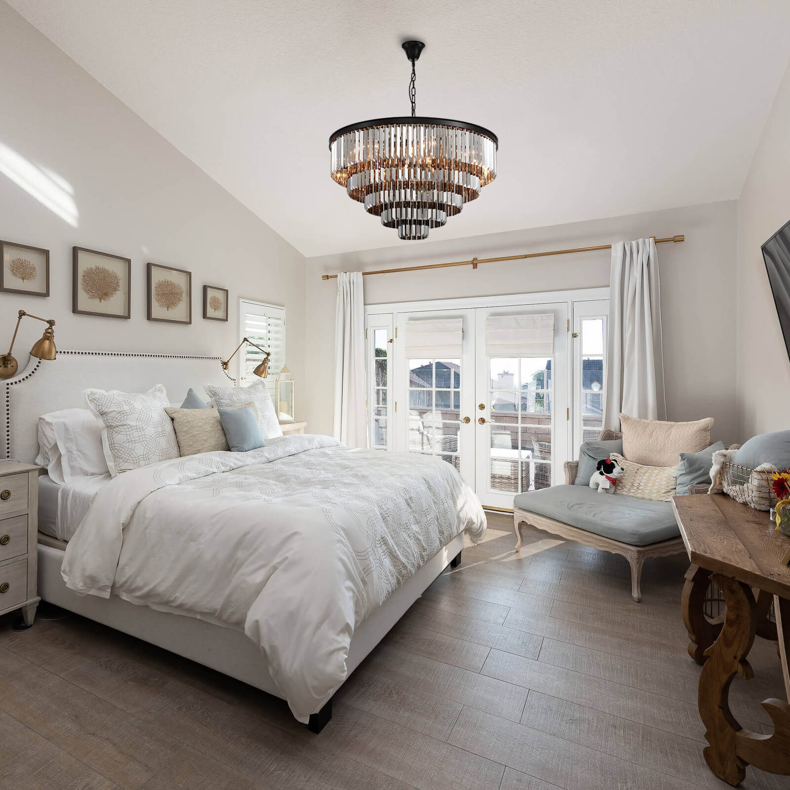 Round Black Iron 5-layer Smoke Gray Crystal Chandelier