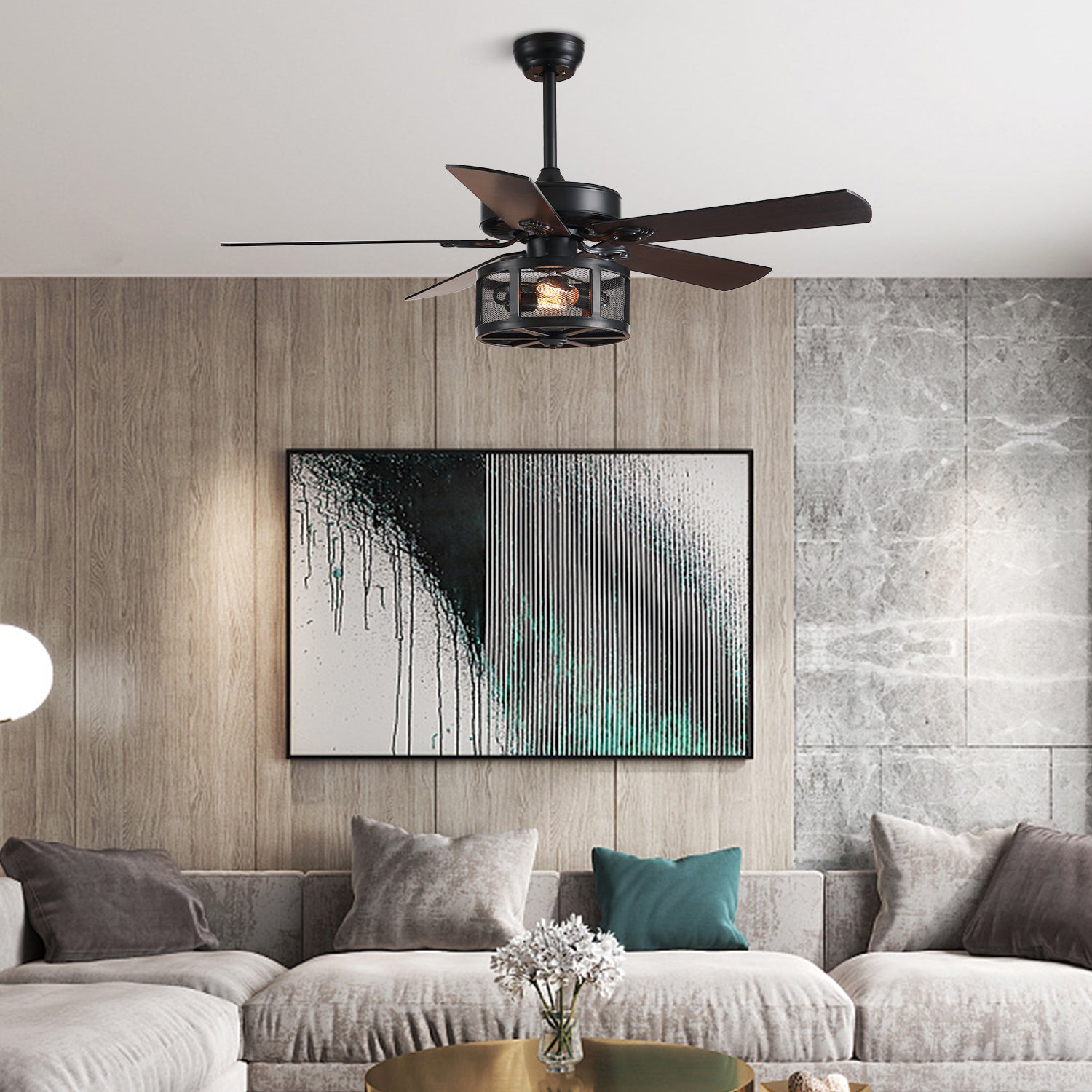 MOOONI-Ceiling-Fan-Light-Matte-Black-Vintage-Drum-Screen-Living-Room-Ceiling-Fan-50“