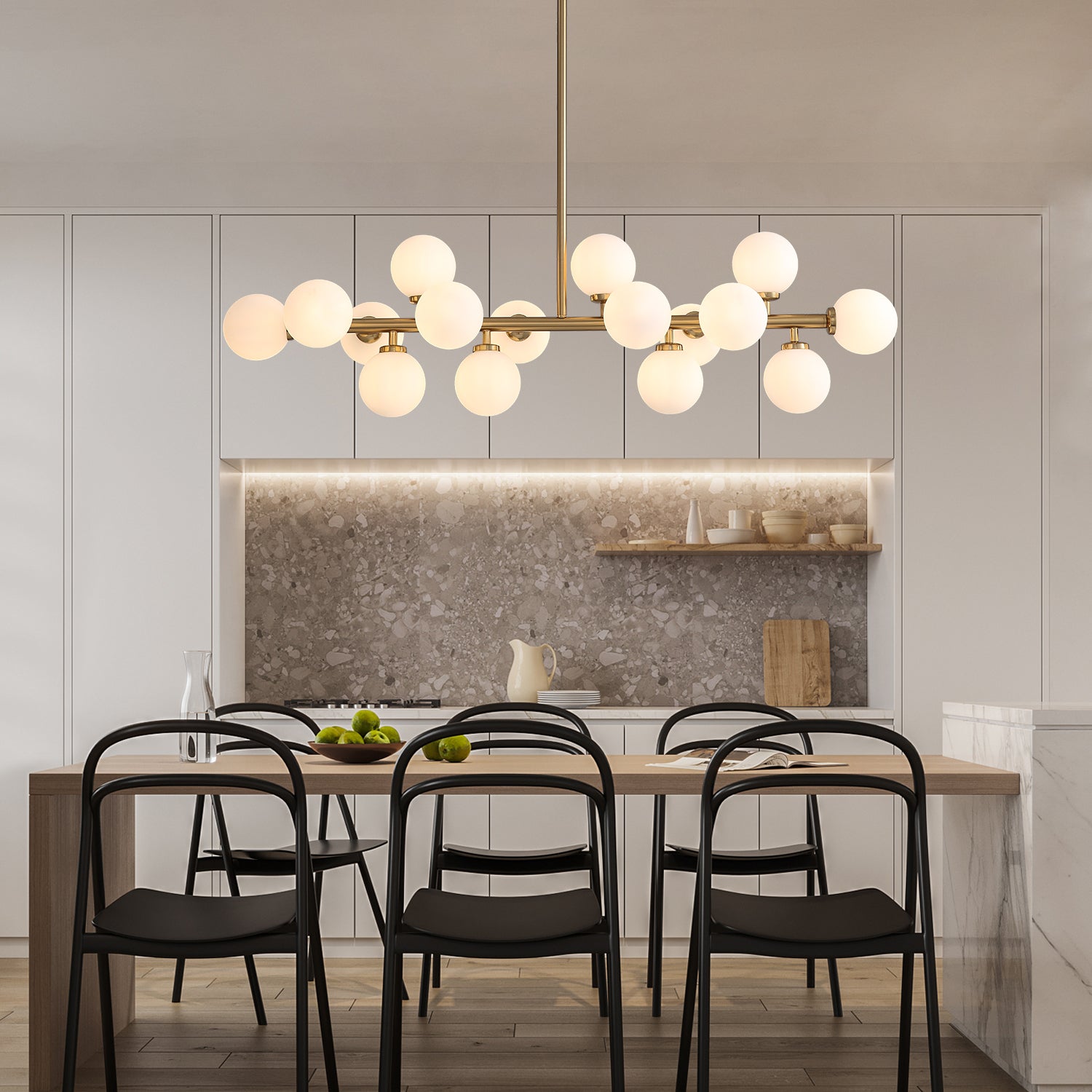 Gold Mid-Century Glass Globe Golden Stents Hanging Light